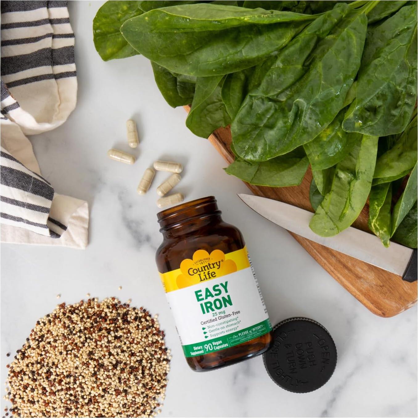 Cápsulas de Hierro Fácil 25mg Country Life - Suave y Vegano