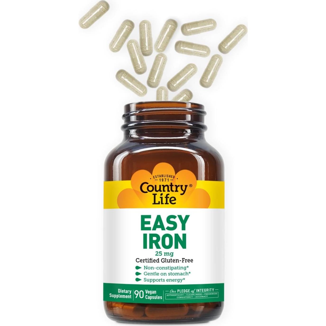 Cápsulas de Hierro Fácil 25mg Country Life - Suave y Vegano