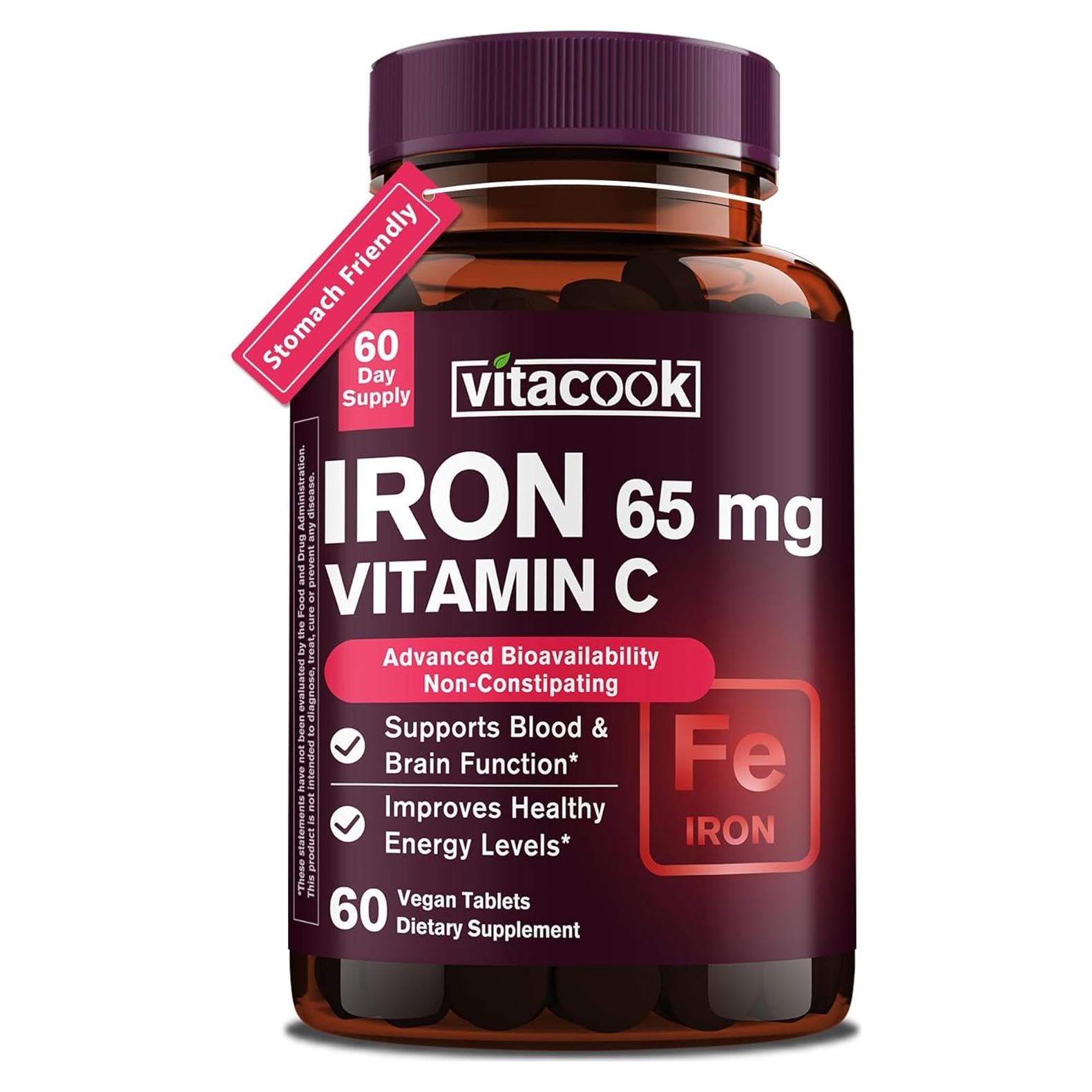 Suplemento de Hierro Vitacook 65mg con Vitamina C 250mg 60 Tabletas