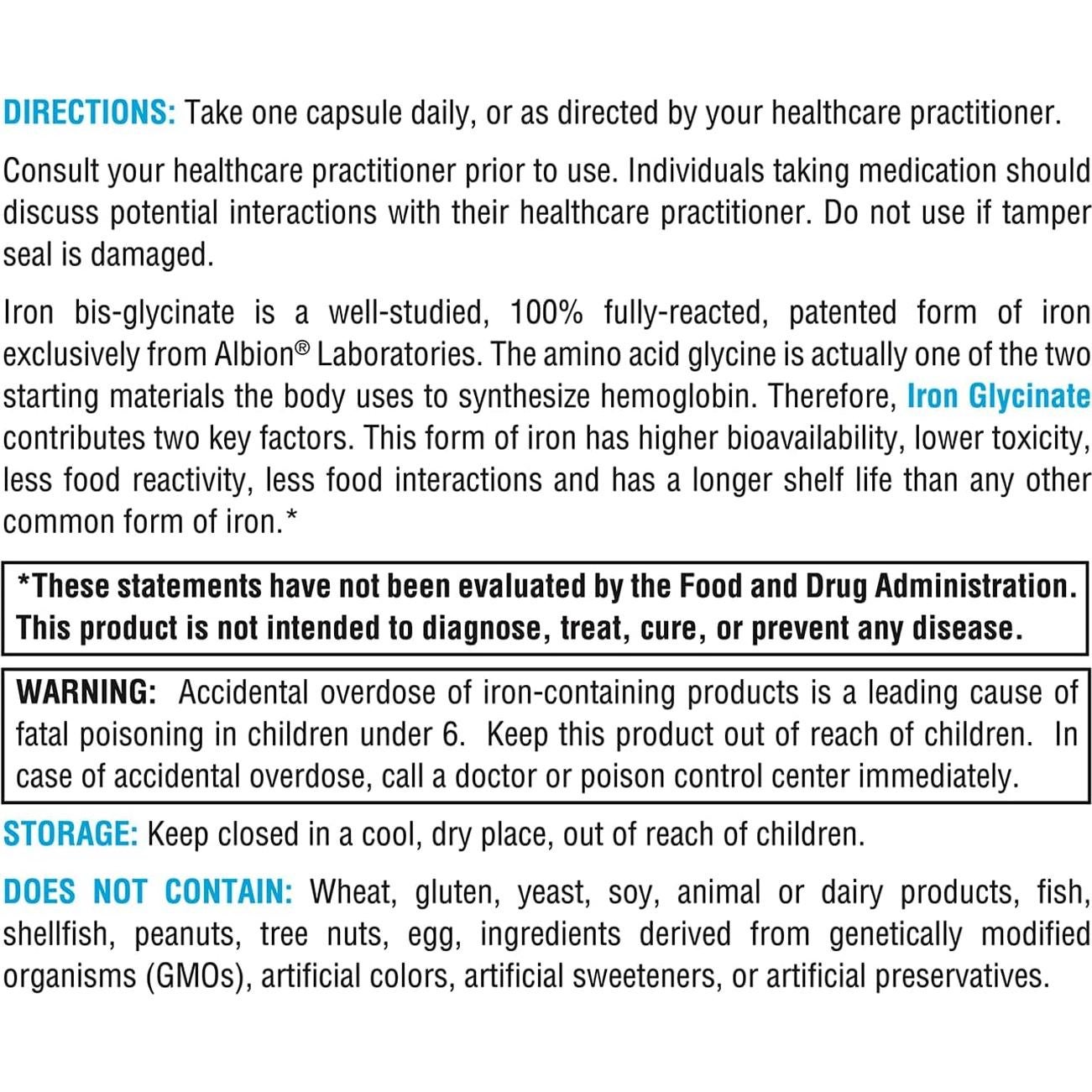 Suplemento de Hierro Glicinato XYMOGEN - Alta Absorción - 120 Cápsulas