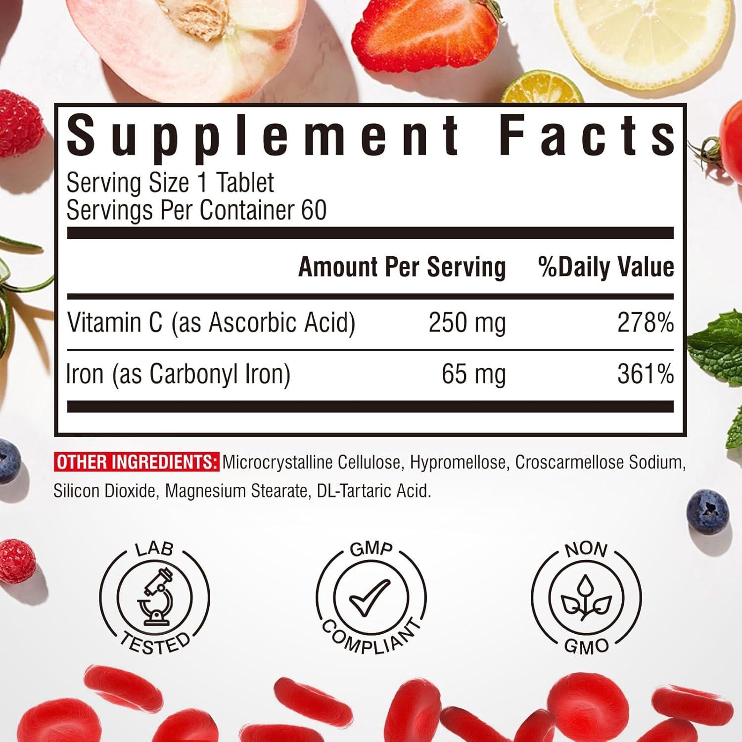 Suplemento de Hierro Carbonilo 65mg + Vitamina C 250mg Vitalibre