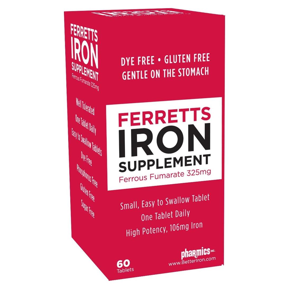 Tabletas de Hierro 106mg Ferretts - 60 Pastillas Suaves