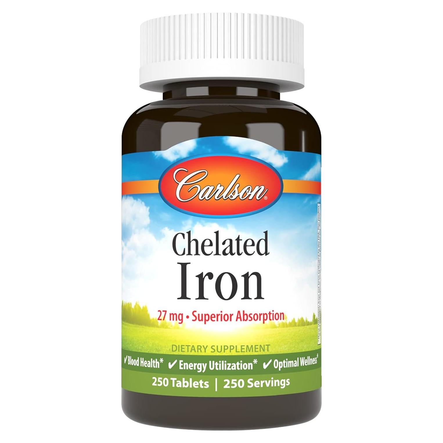 Suplemento de Hierro Quelado Carlson Labs 27mg - 250 Tabletas