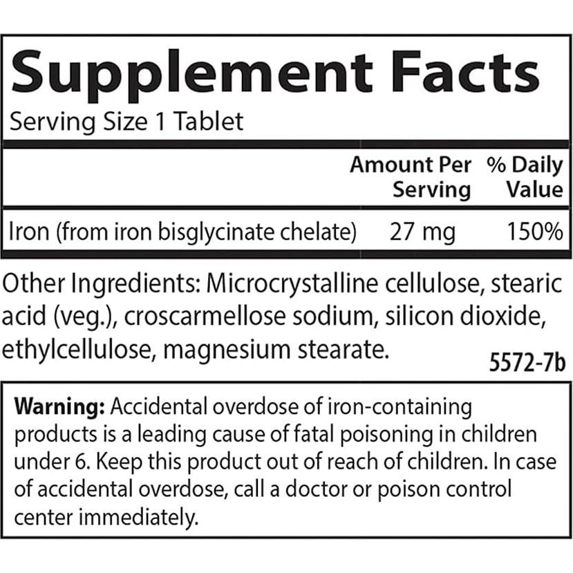 Suplemento de Hierro Quelado Carlson Labs 27mg - 250 Tabletas