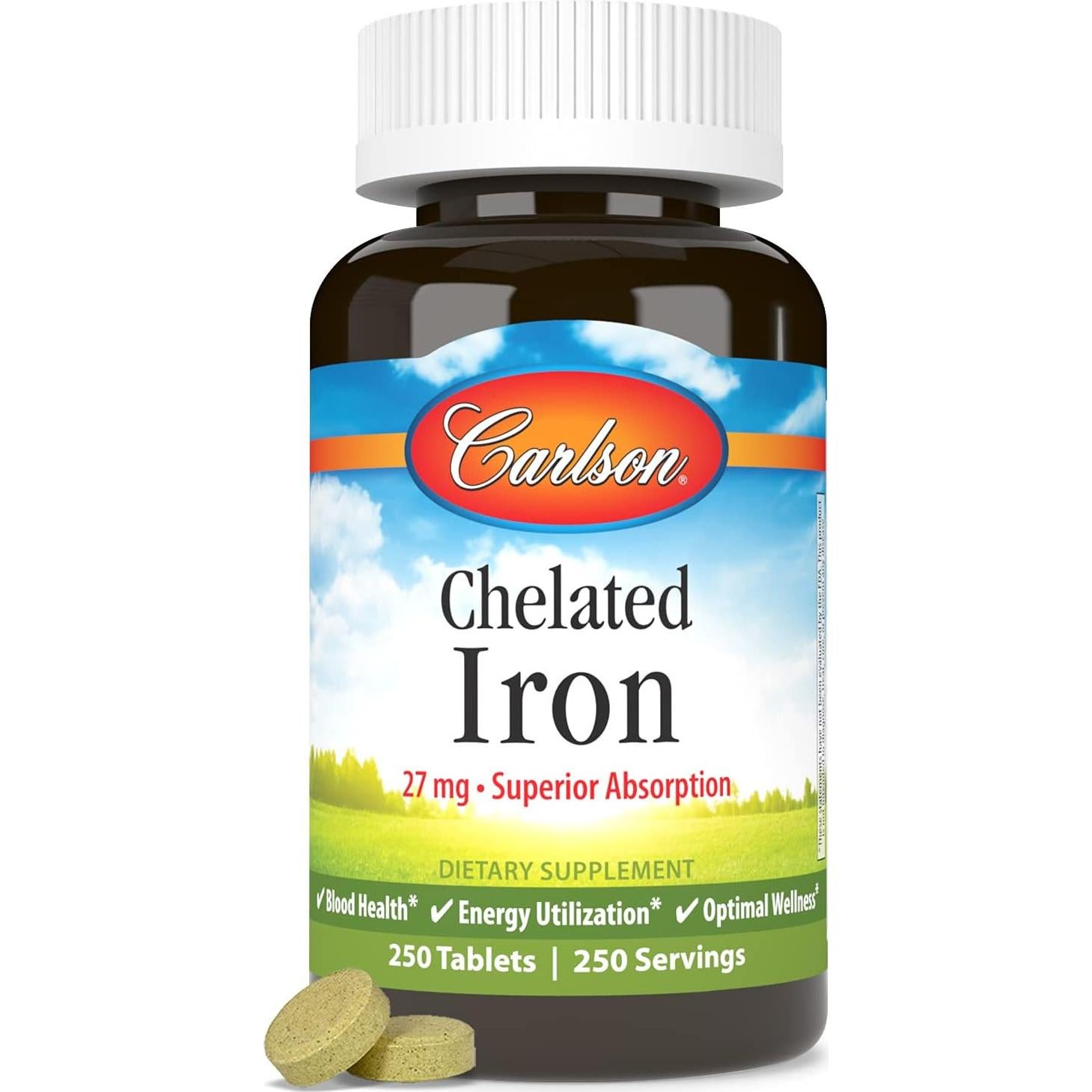 Suplemento de Hierro Quelado Carlson Labs 27mg - 250 Tabletas