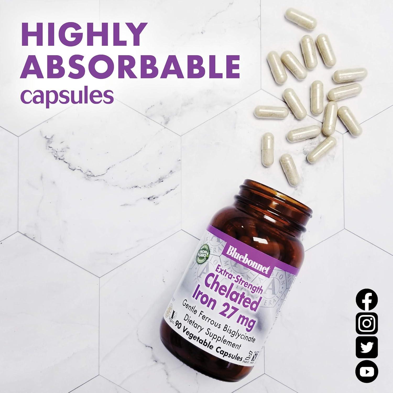 Suplemento de Hierro Quelado Bluebonnet 27 mg Vegano 90 Cápsulas