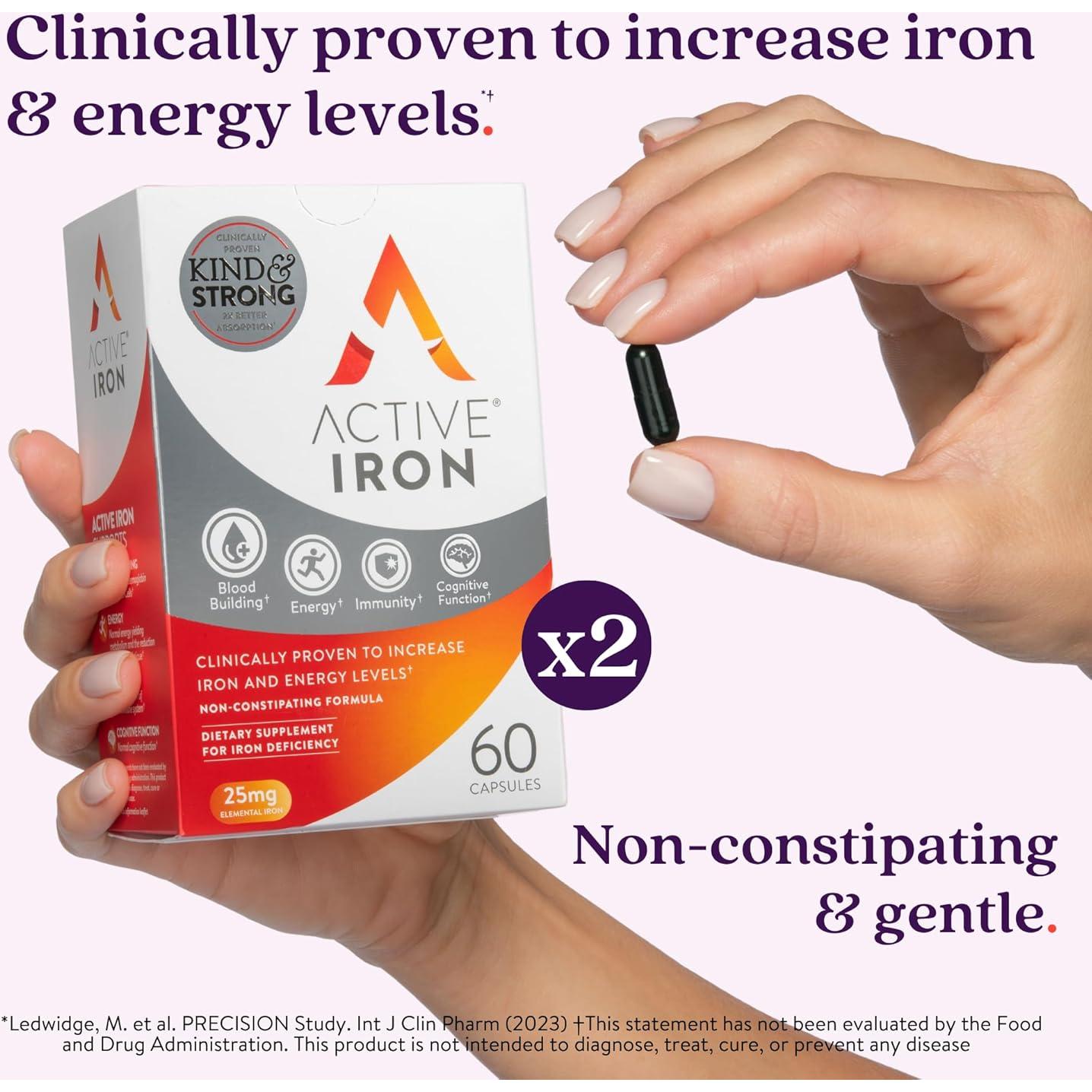 Suplemento de Hierro Activo 25mg - 60 Cápsulas - Sin Constipación