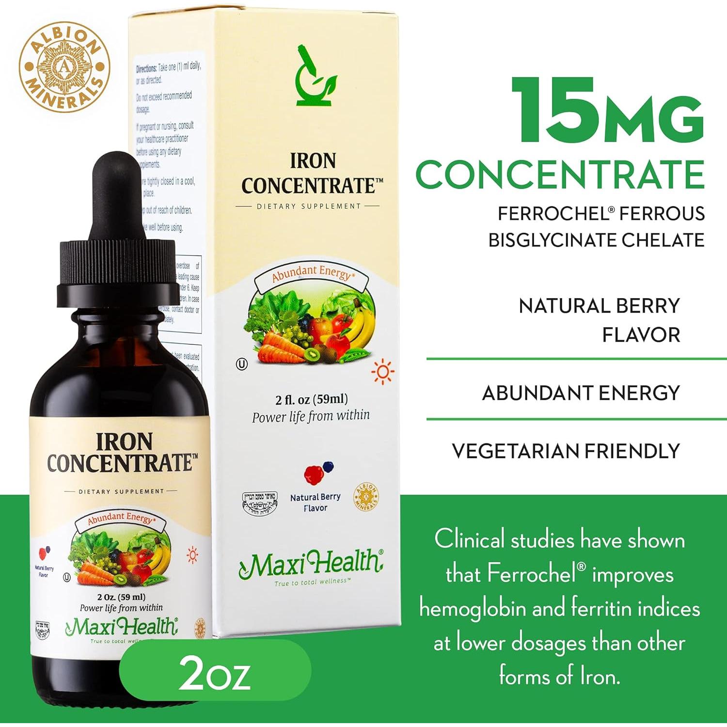 Suplemento de Hierro Líquido Maxi Health 15 mg/ml Sabor Bayas