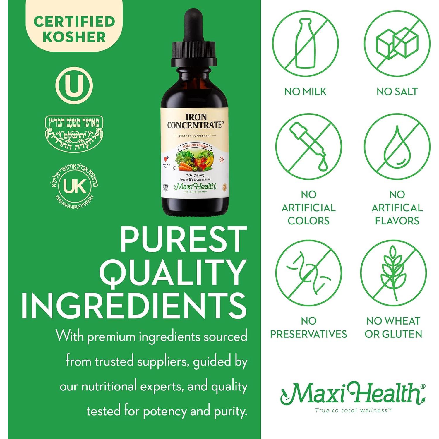 Suplemento de Hierro Líquido Maxi Health 15 mg/ml Sabor Bayas