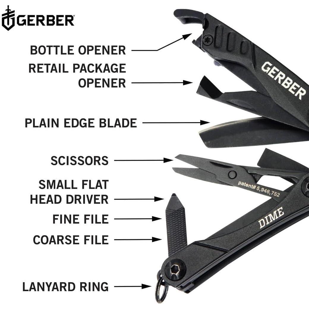 Multiherramienta EDC Gerber Dime 12-en-1 - Negro