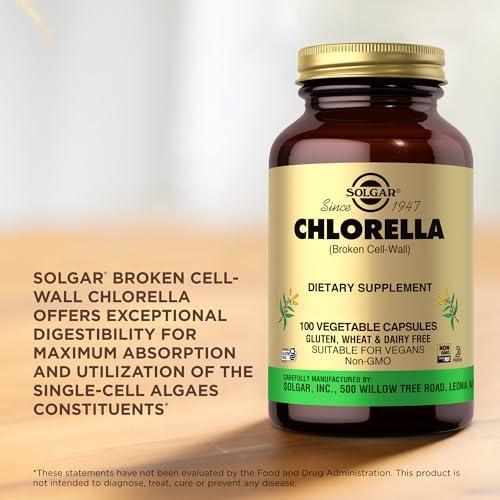 Chlorella Solgar 100 Cápsulas Vegetales - Vegano, Sin Gluten