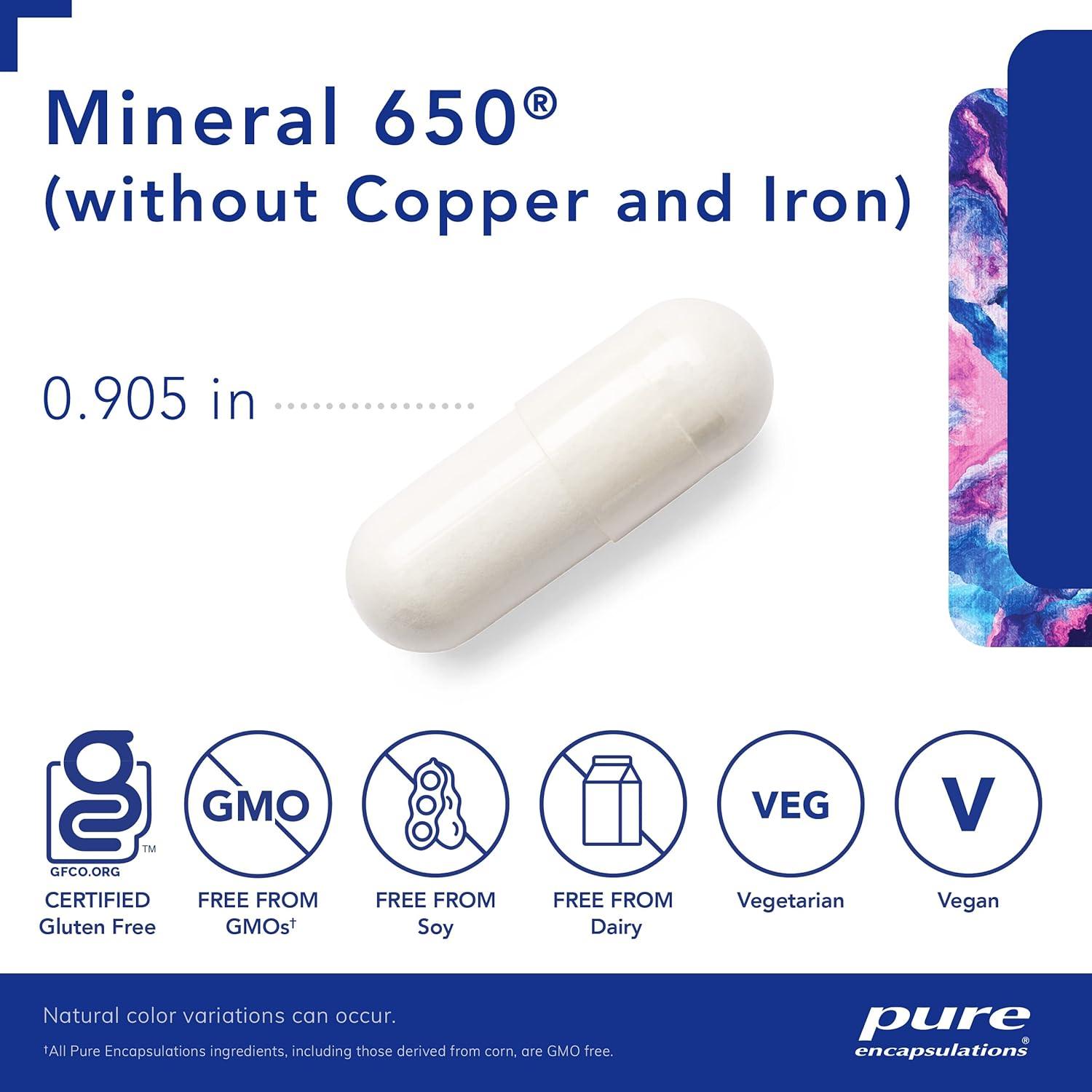 Mineral 650 Pure Encapsulations Sin Cobre y Hierro - 180 Cápsulas