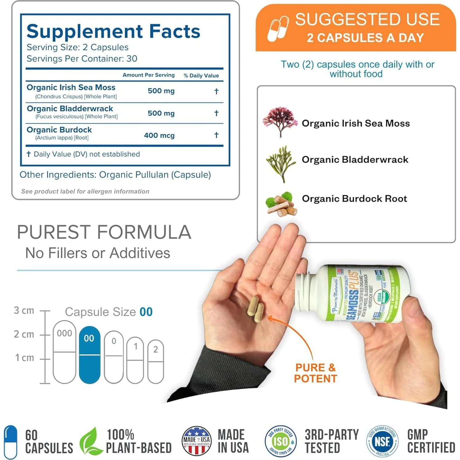 Cápsulas de Musgo Marino Plus Power By Naturals 60 Ct