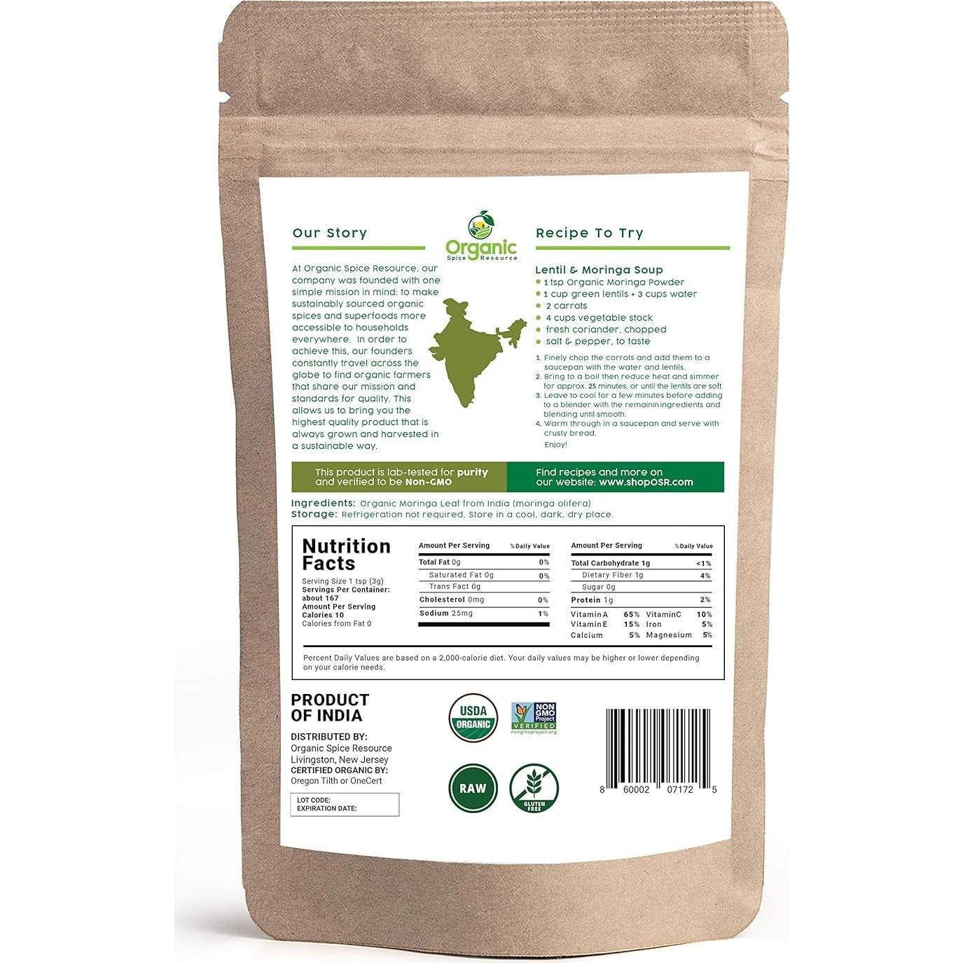 Polvo de Moringa Orgánico SHOPOSR 500g - Sin Aditivos, USDA