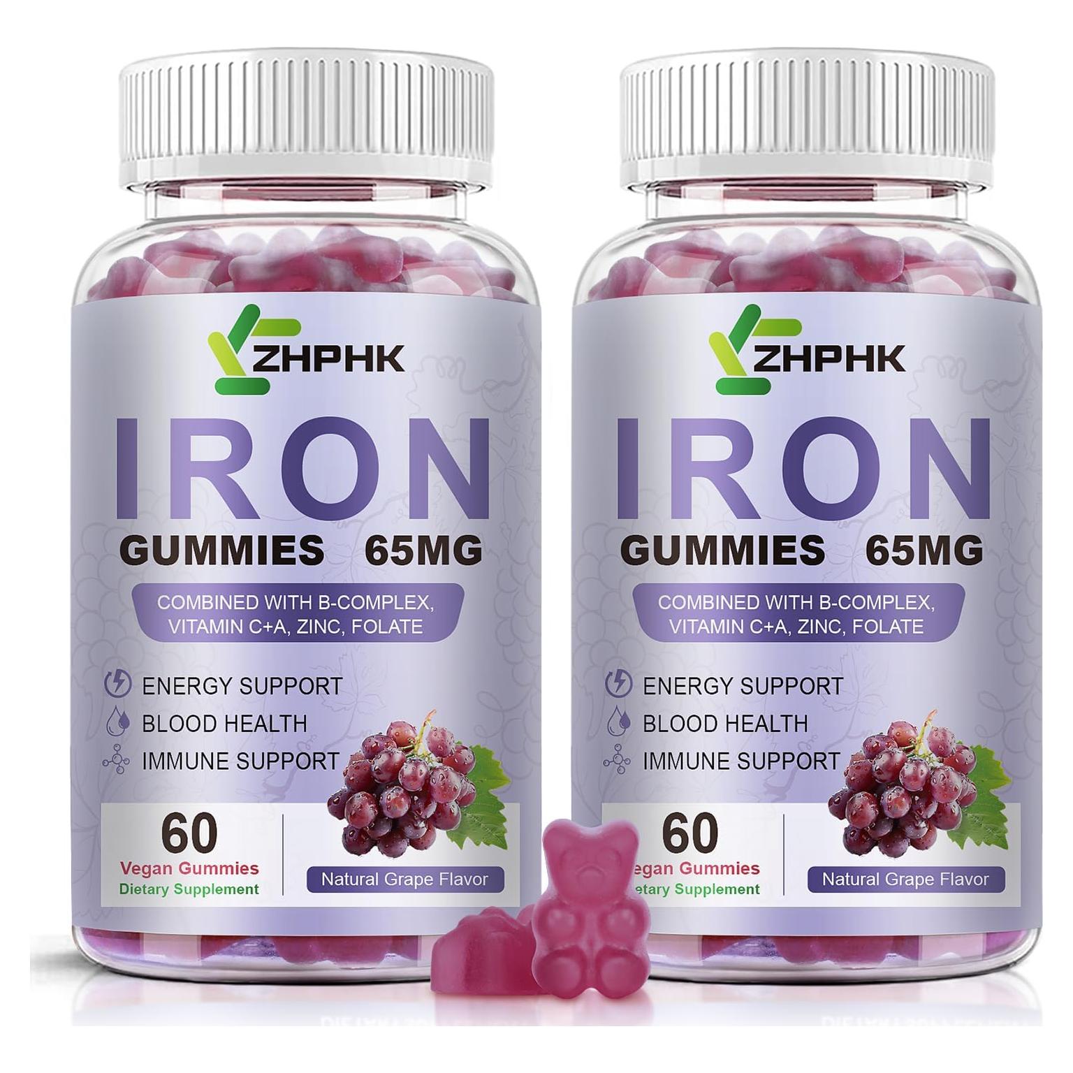 Gominolas de Hierro Veganas ZHPHK 65mg con Vitamina C 250mg