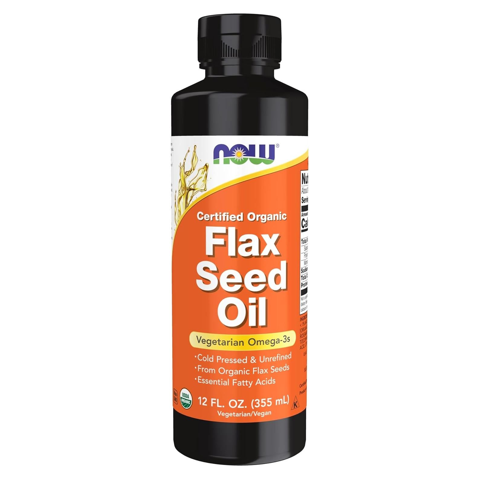 Aceite de Semilla de Lino Orgánico NOW Foods 355 ml Prensado en Frío