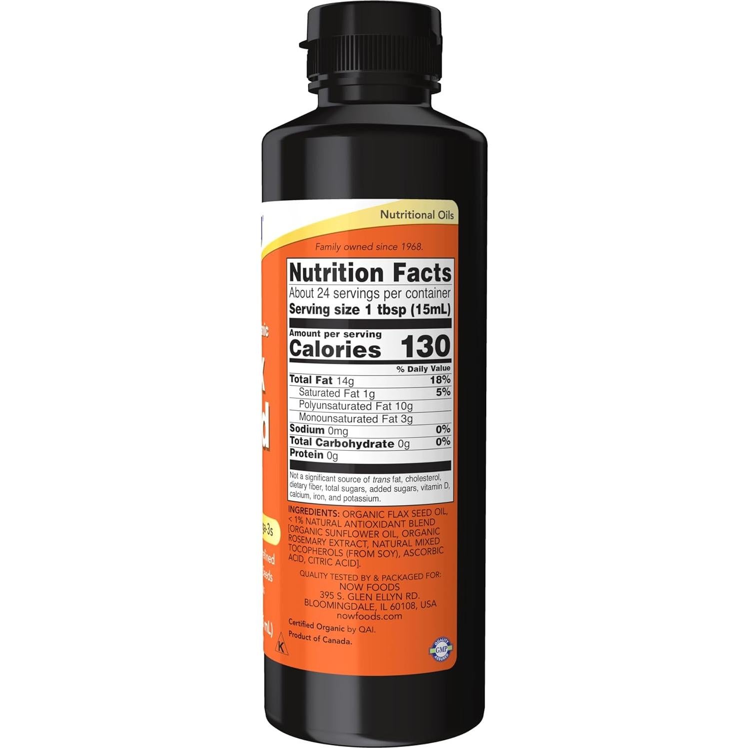 Aceite de Semilla de Lino Orgánico NOW Foods 355 ml Prensado en Frío