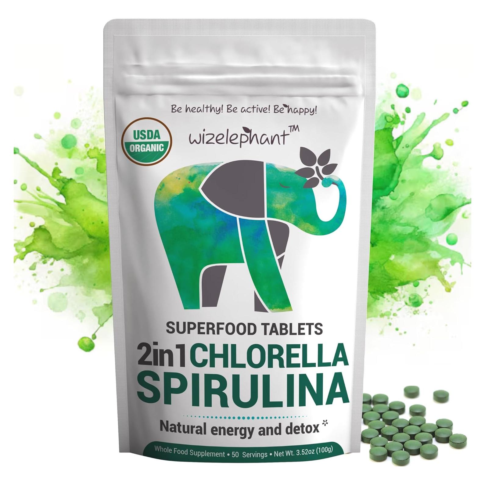 Tabletas de Espirulina y Clorella Orgánica Wizelephant 400 Unidades