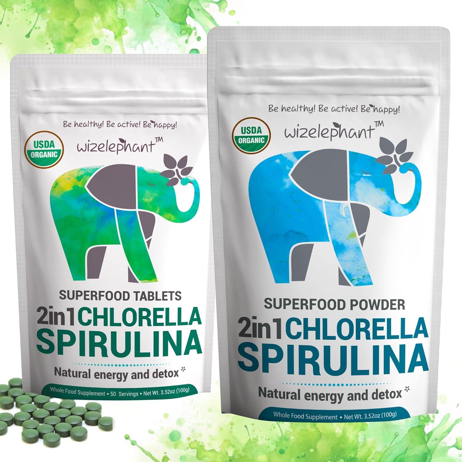 Tabletas de Espirulina y Clorella Orgánica Wizelephant 400 Unidades