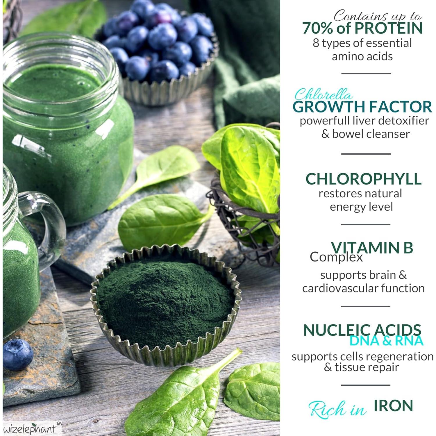 Tabletas de Espirulina y Clorella Orgánica Wizelephant 400 Unidades