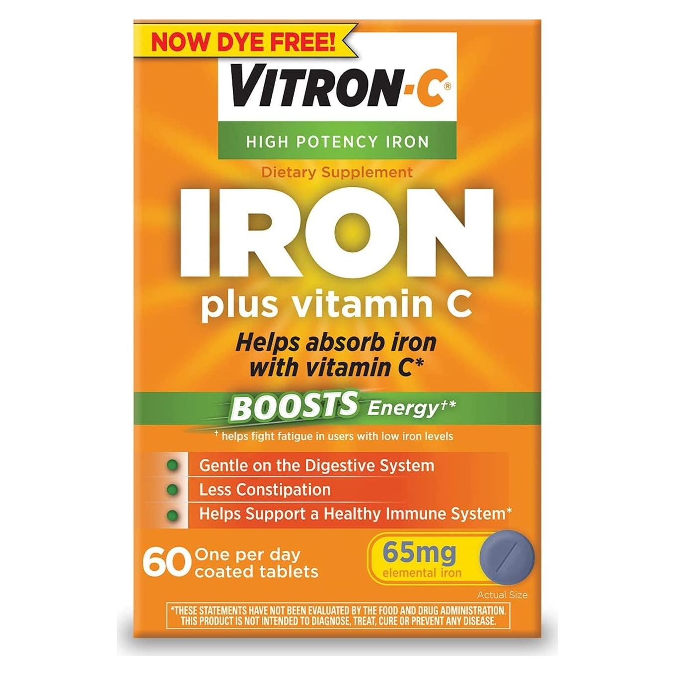 Vitron-C Suplemento de Hierro 65mg + Vitamina C 125mg - 180 Tabletas