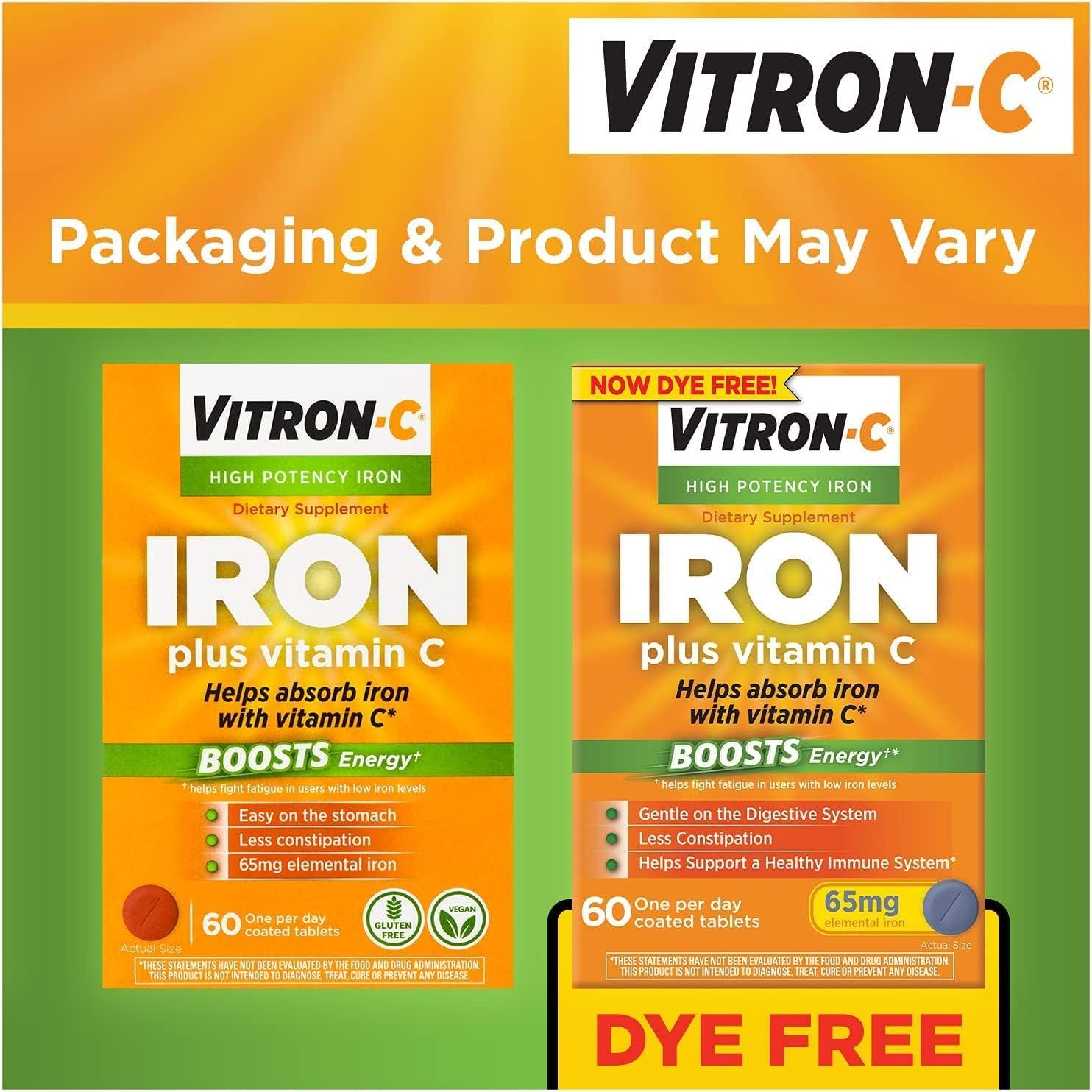 Vitron-C Suplemento de Hierro 65mg + Vitamina C 125mg - 180 Tabletas