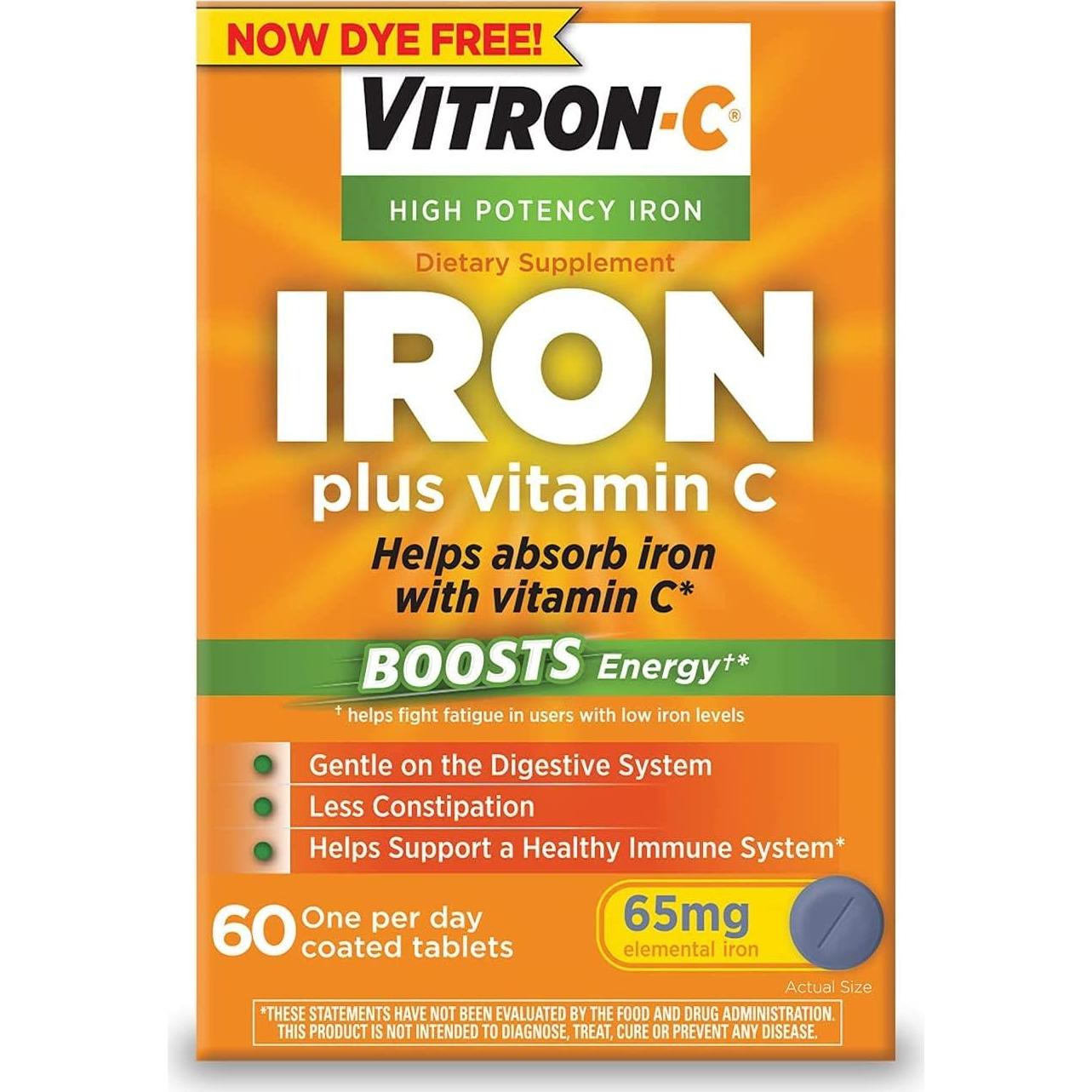 Vitron-C Suplemento de Hierro 65mg + Vitamina C 125mg 60 Tabletas