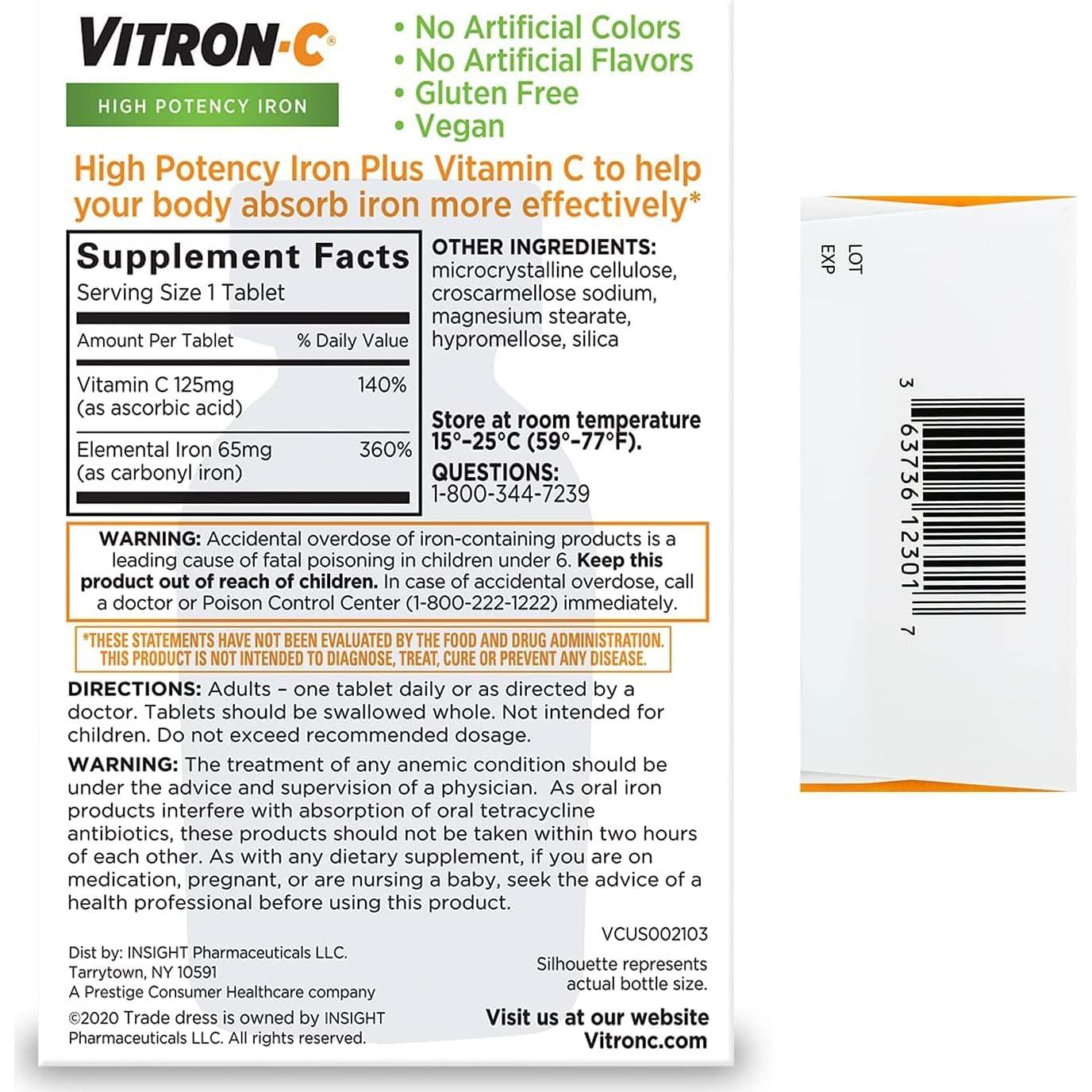 Suplemento de Hierro Vitron-C 60 Tabletas x3 - Vegano