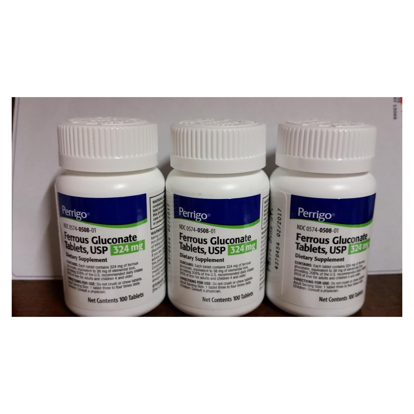 Gluconato Ferroso 324mg Perrigo - 100 Tabletas - Suplemento de Hierro