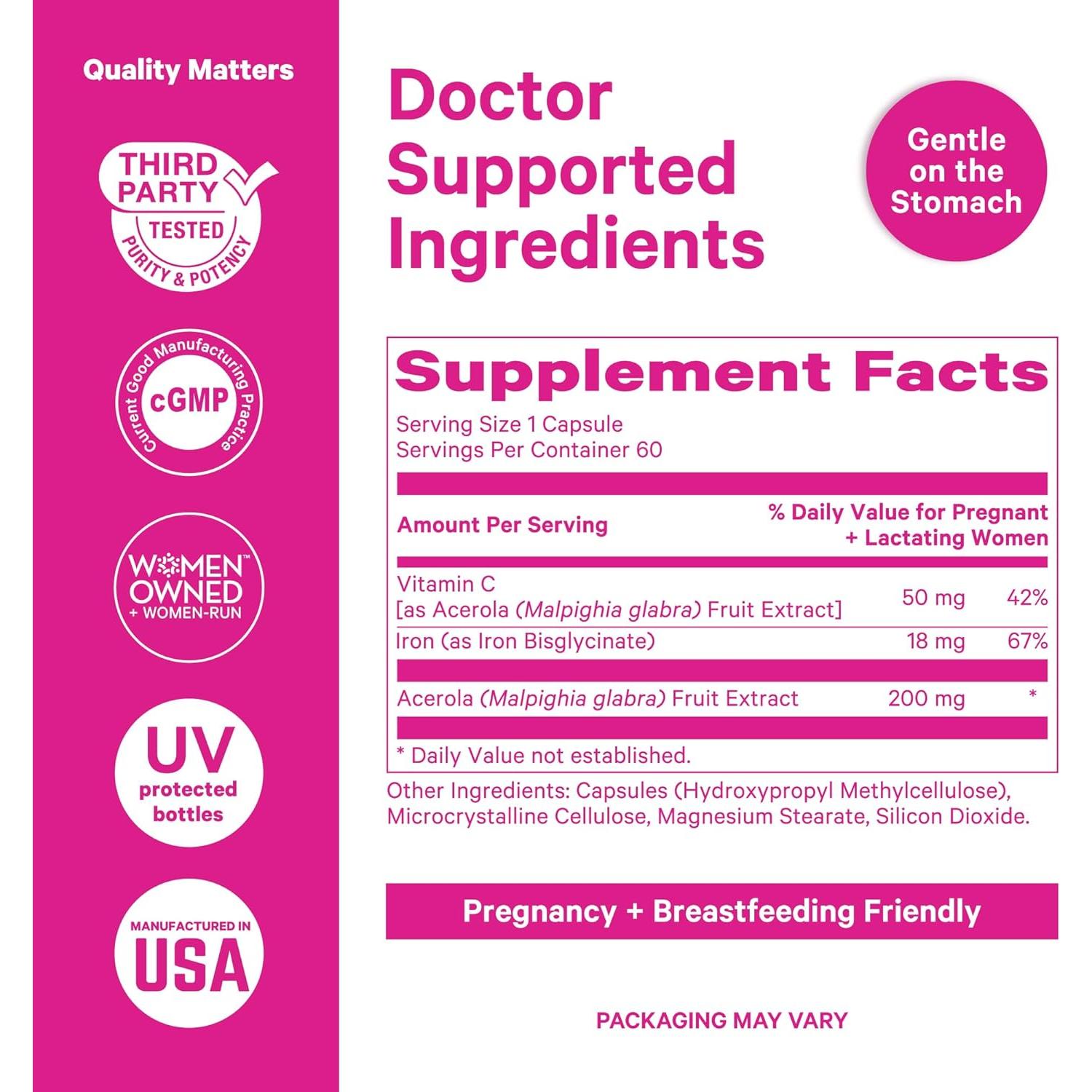 Suplemento Prenatal de Hierro Pink Stork - 18 mg Hierro y Vitamina C