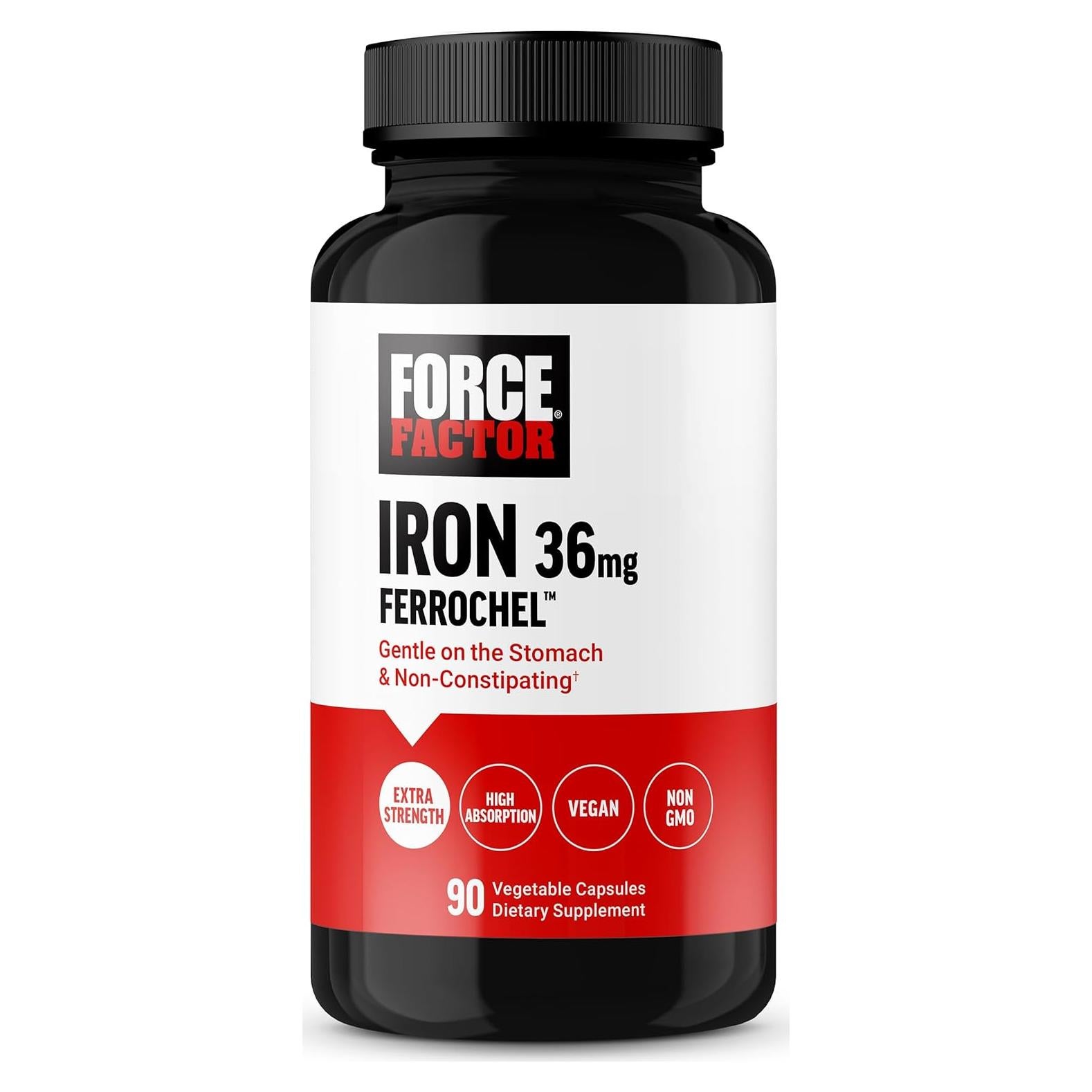 Suplemento de Hierro Force Factor 36mg 90 Cápsulas Veganas