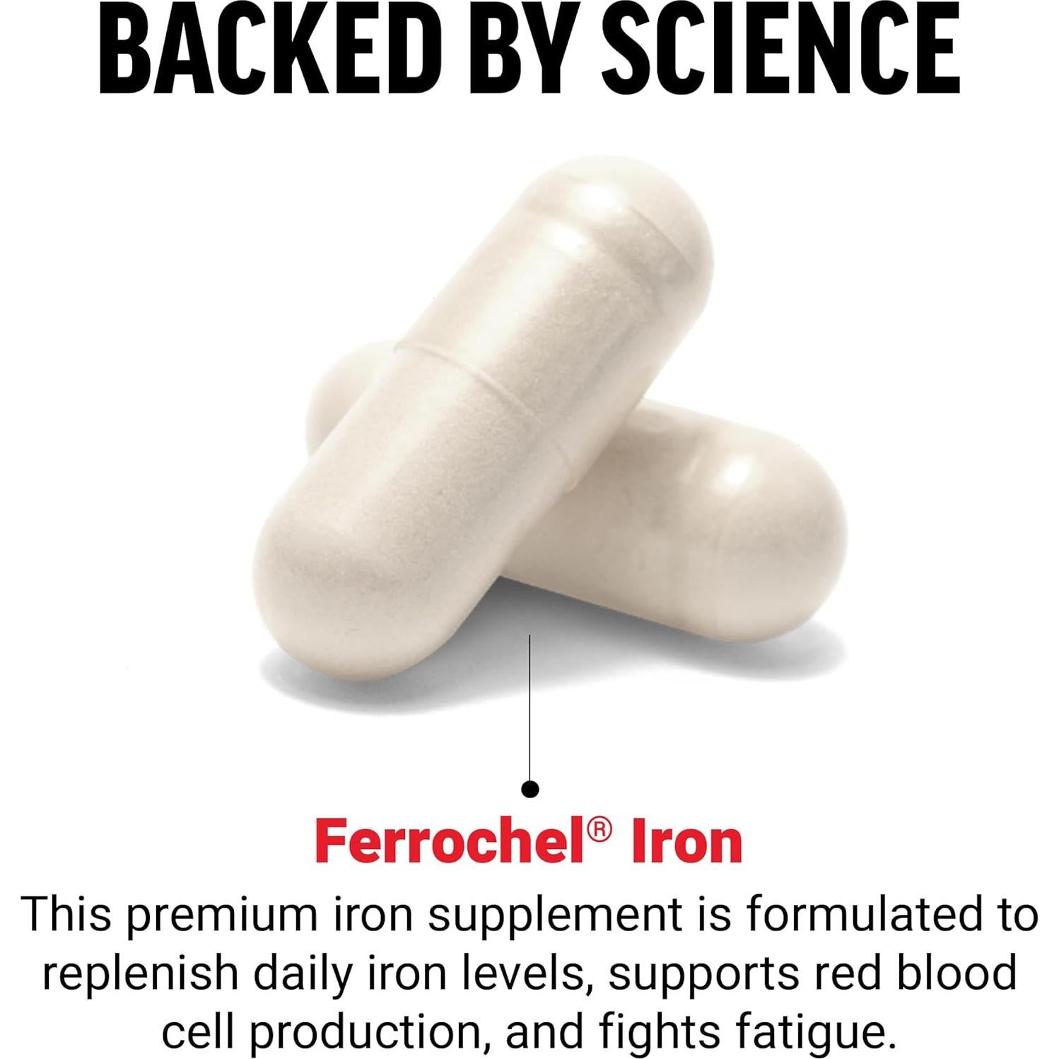 Suplemento de Hierro Force Factor 36mg 90 Cápsulas Veganas