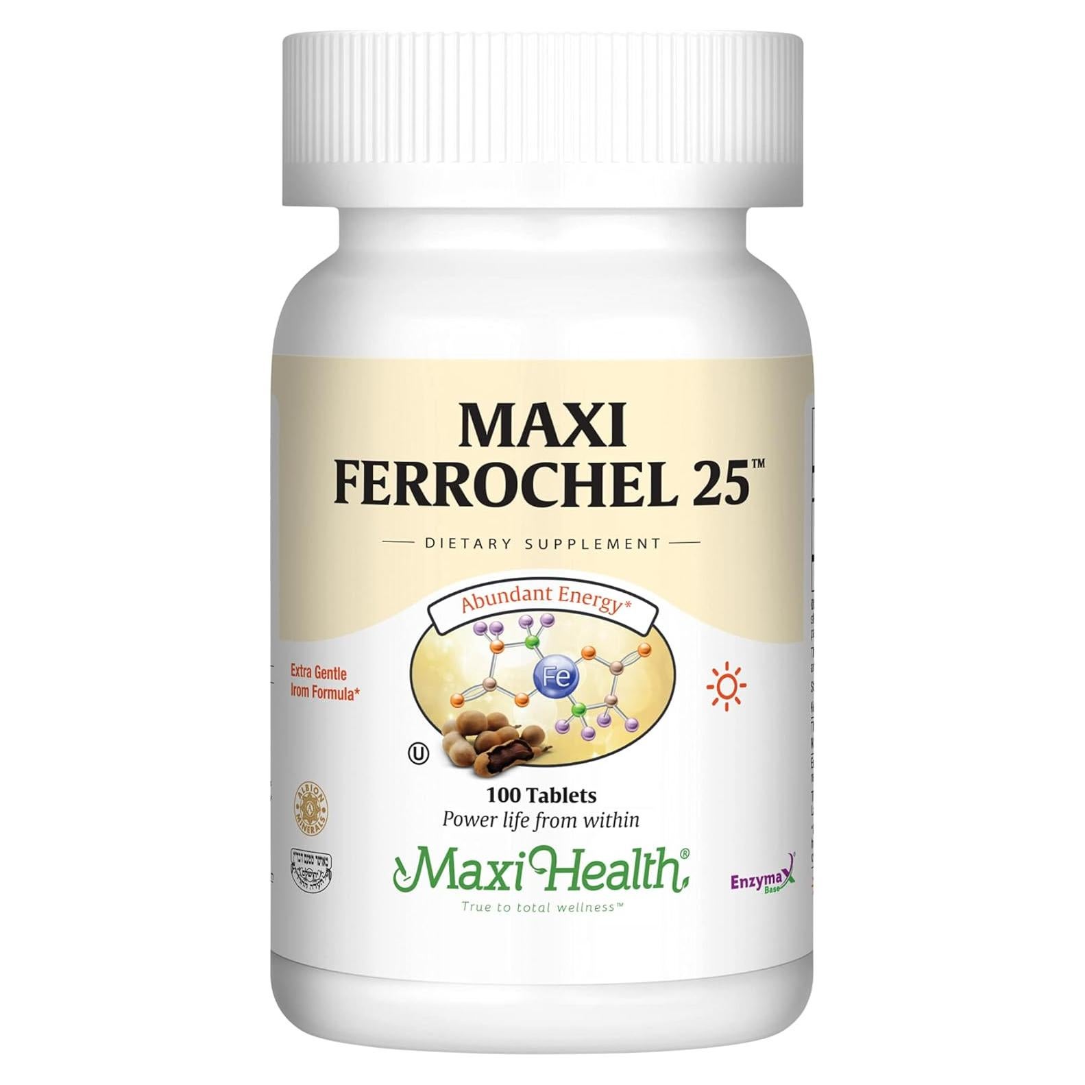 Suplemento de Hierro Maxi Health Ferrochel 25 mg - 100 Tabletas