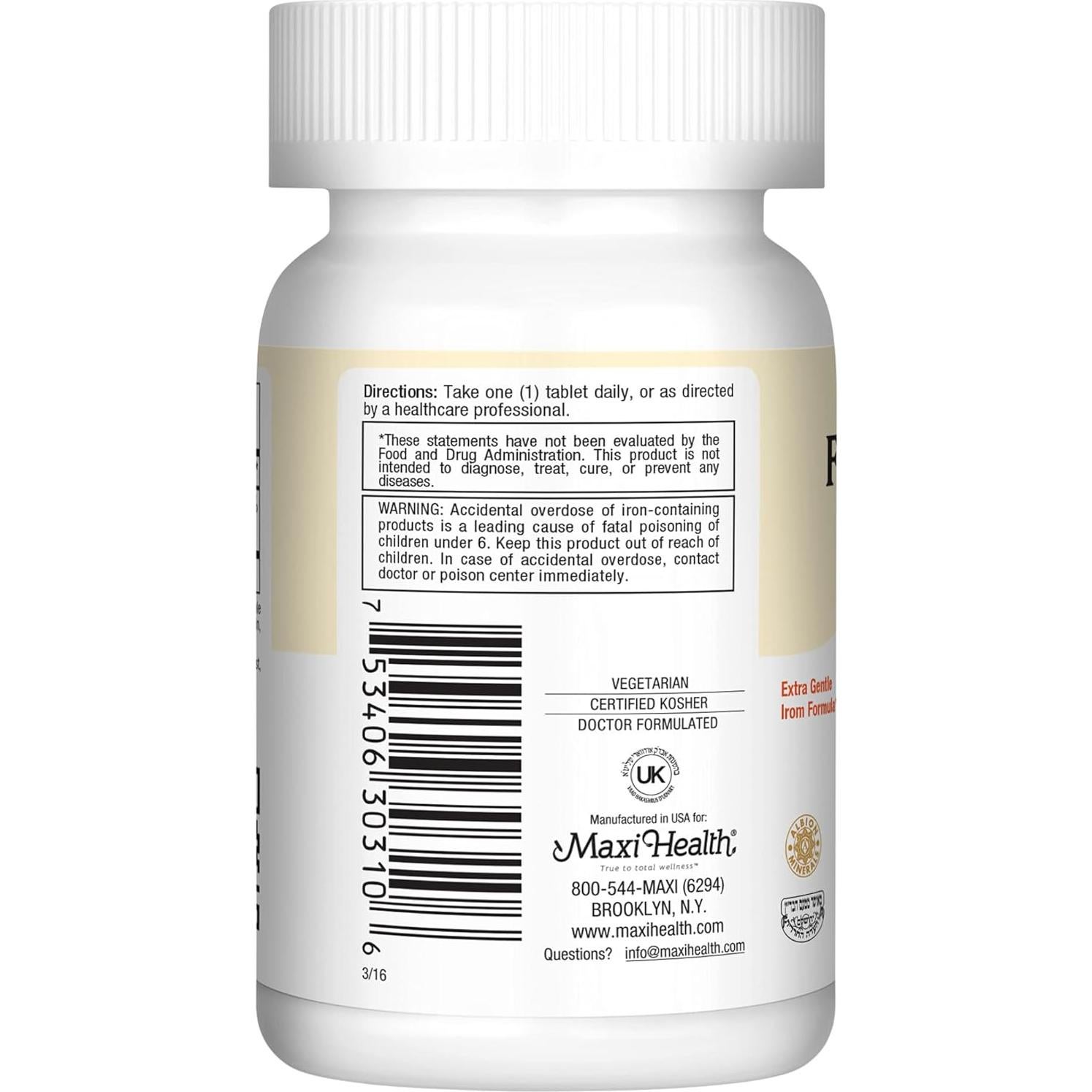 Suplemento de Hierro Maxi Health Ferrochel 25 mg - 100 Tabletas