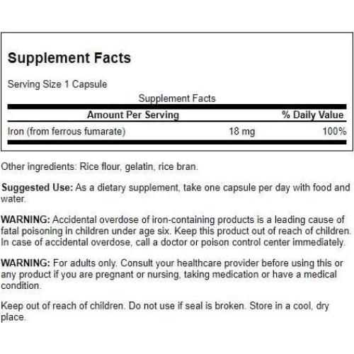 Suplemento de Hierro Swanson Fumarato Ferroso 60 Cápsulas 18mg