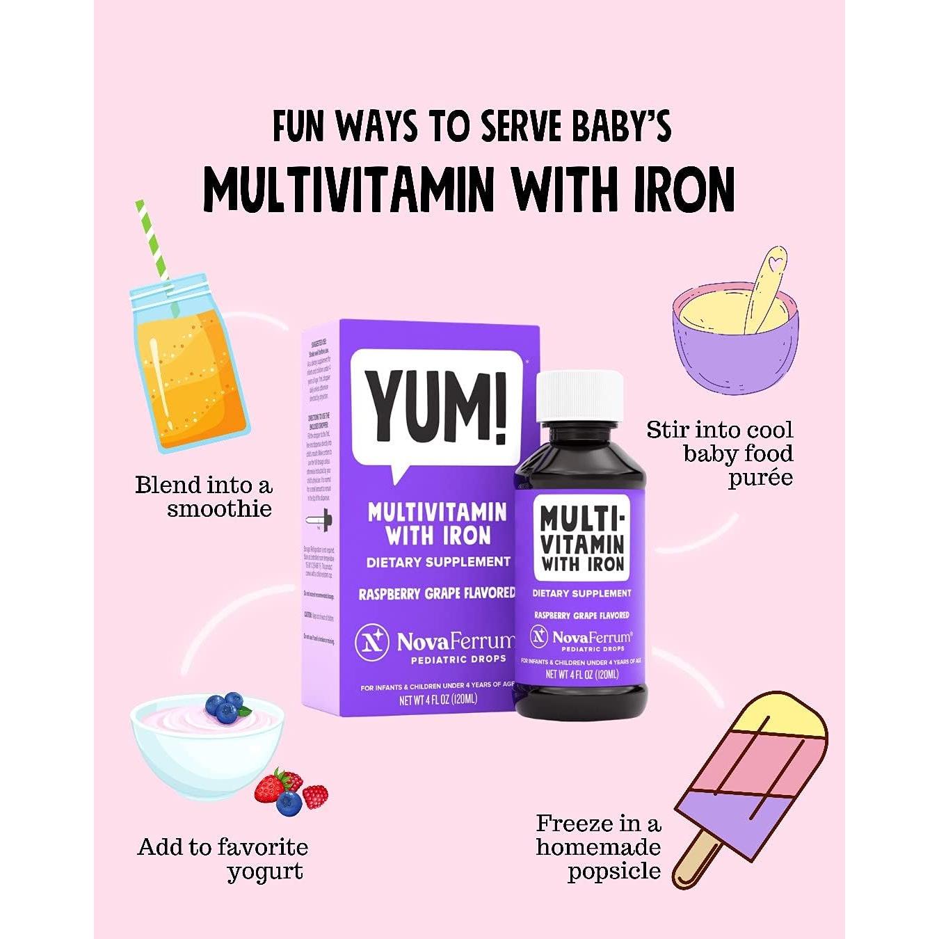 NovaFerrum Yum Multivitamina con Hierro 120 Porciones Frambuesa Uva