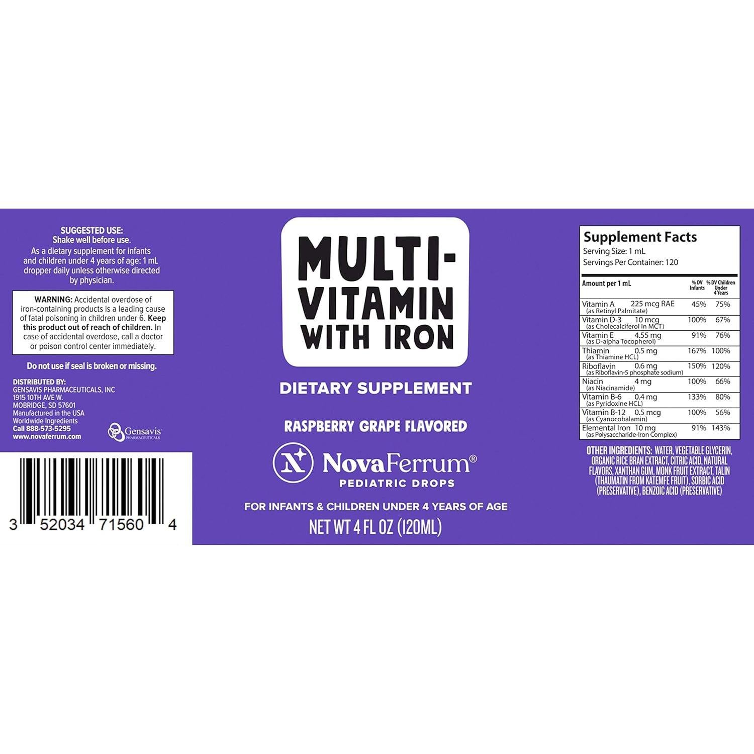 NovaFerrum Yum Multivitamina con Hierro 120 Porciones Frambuesa Uva