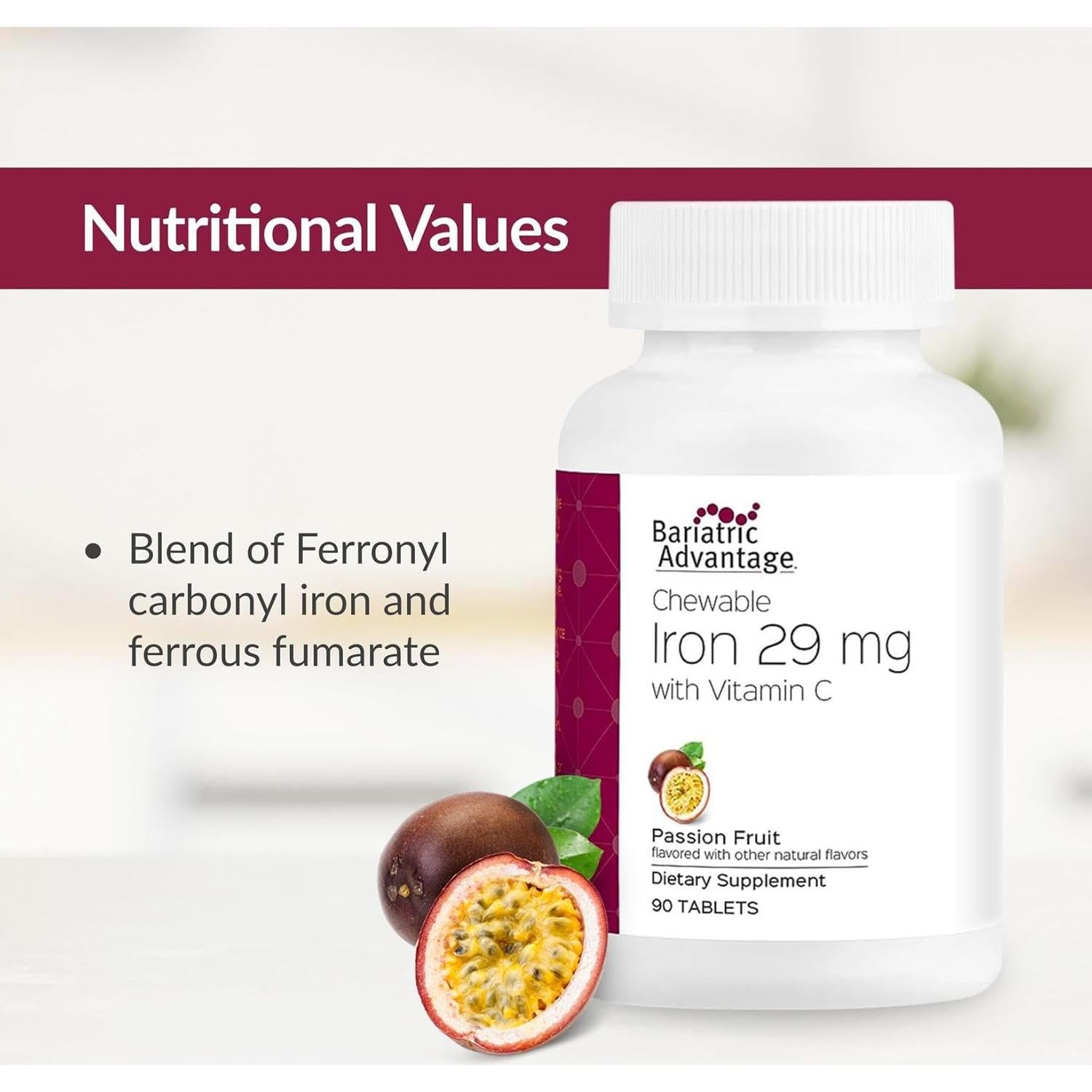 Suplemento de Hierro Masticable Ventaja Bariátrica 29 mg con Vitamina C - 90 Tabletas