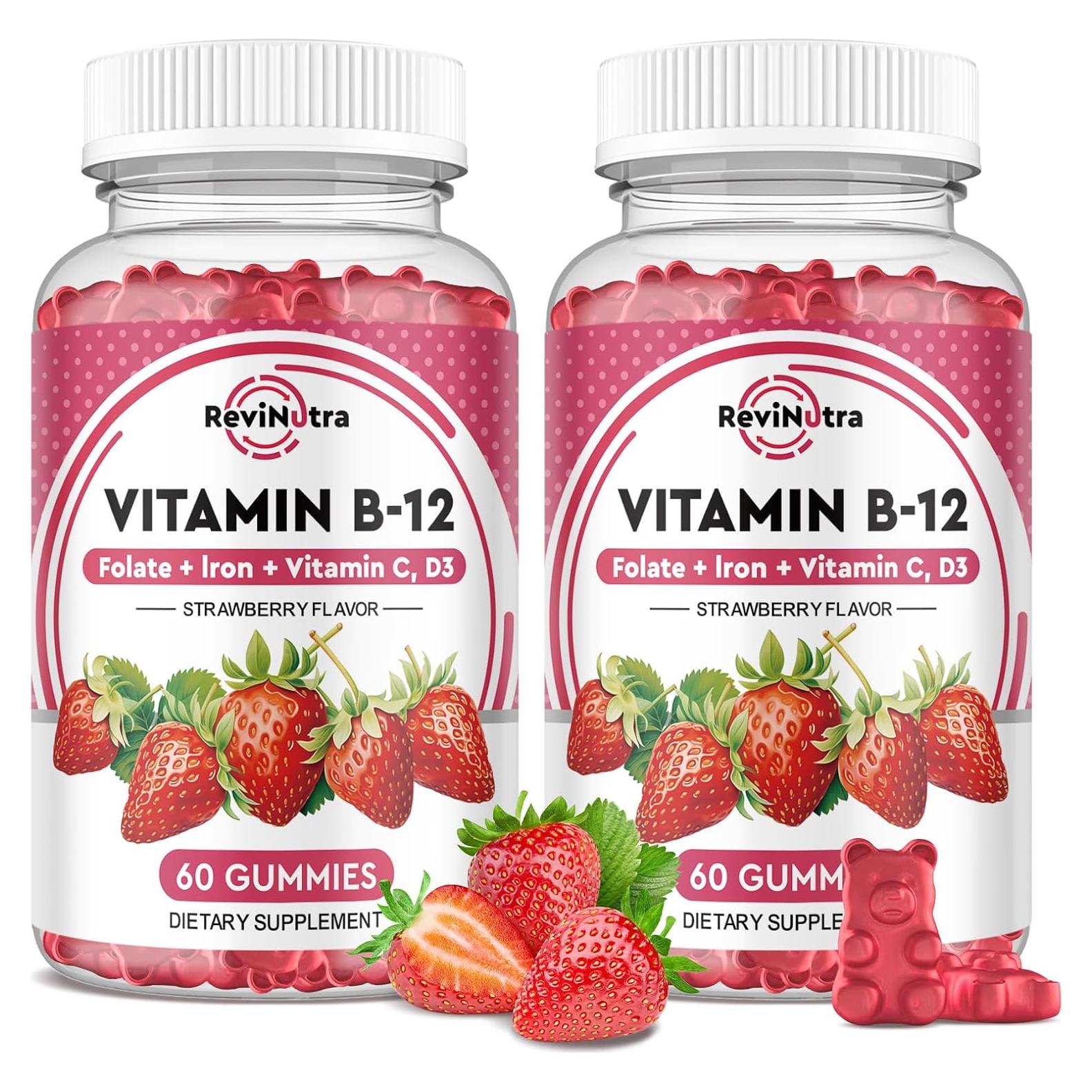 Gomitas de Vitamina B12 ReviNutra 5000 mcg con Hierro y D3