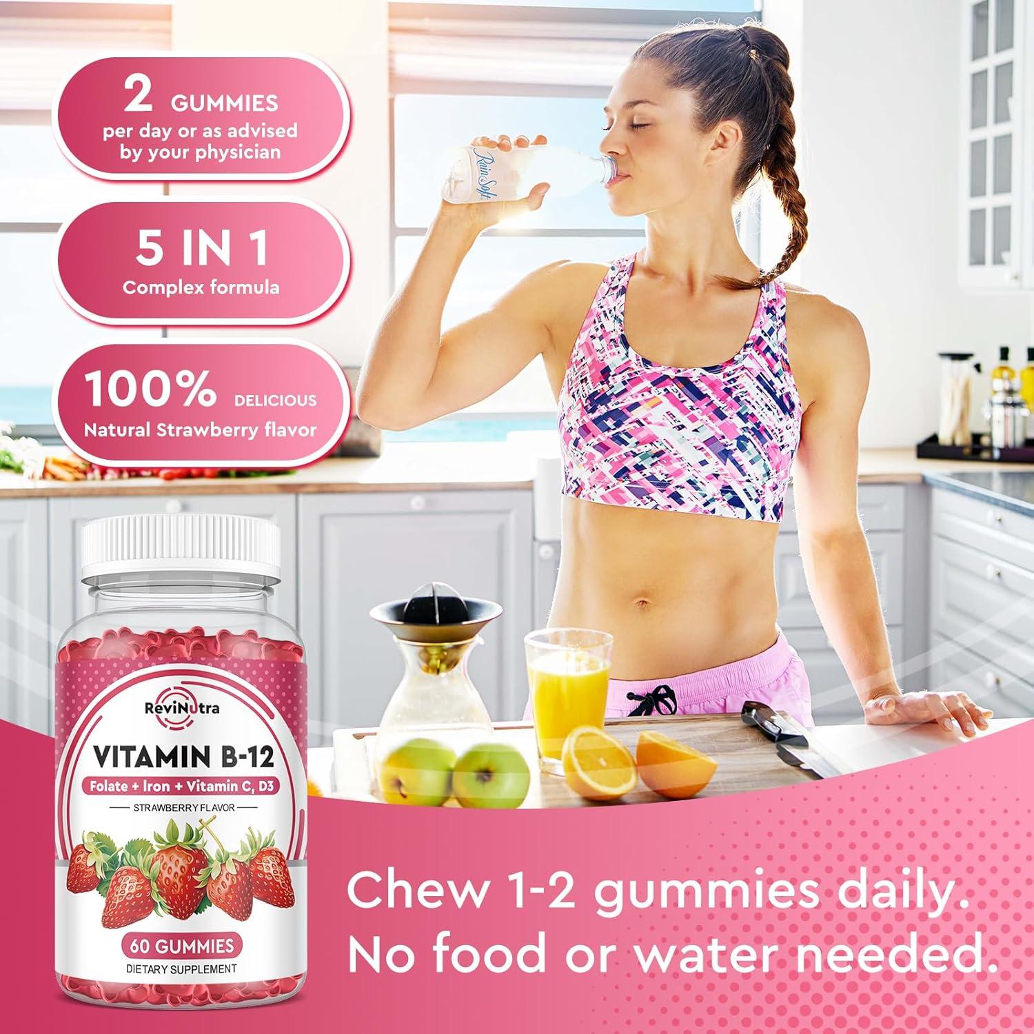 Gomitas de Vitamina B12 ReviNutra 5000 mcg con Hierro y D3