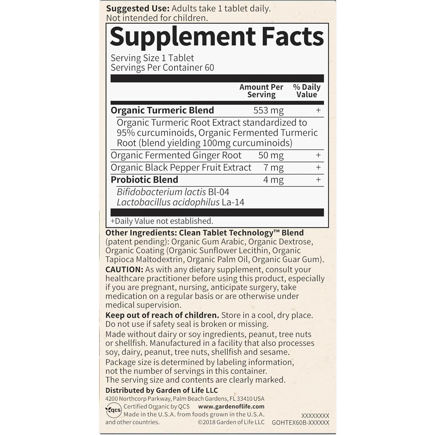 Suplemento Herbal Jardín de Vida Cúrcuma 100mg 60 Tabletas