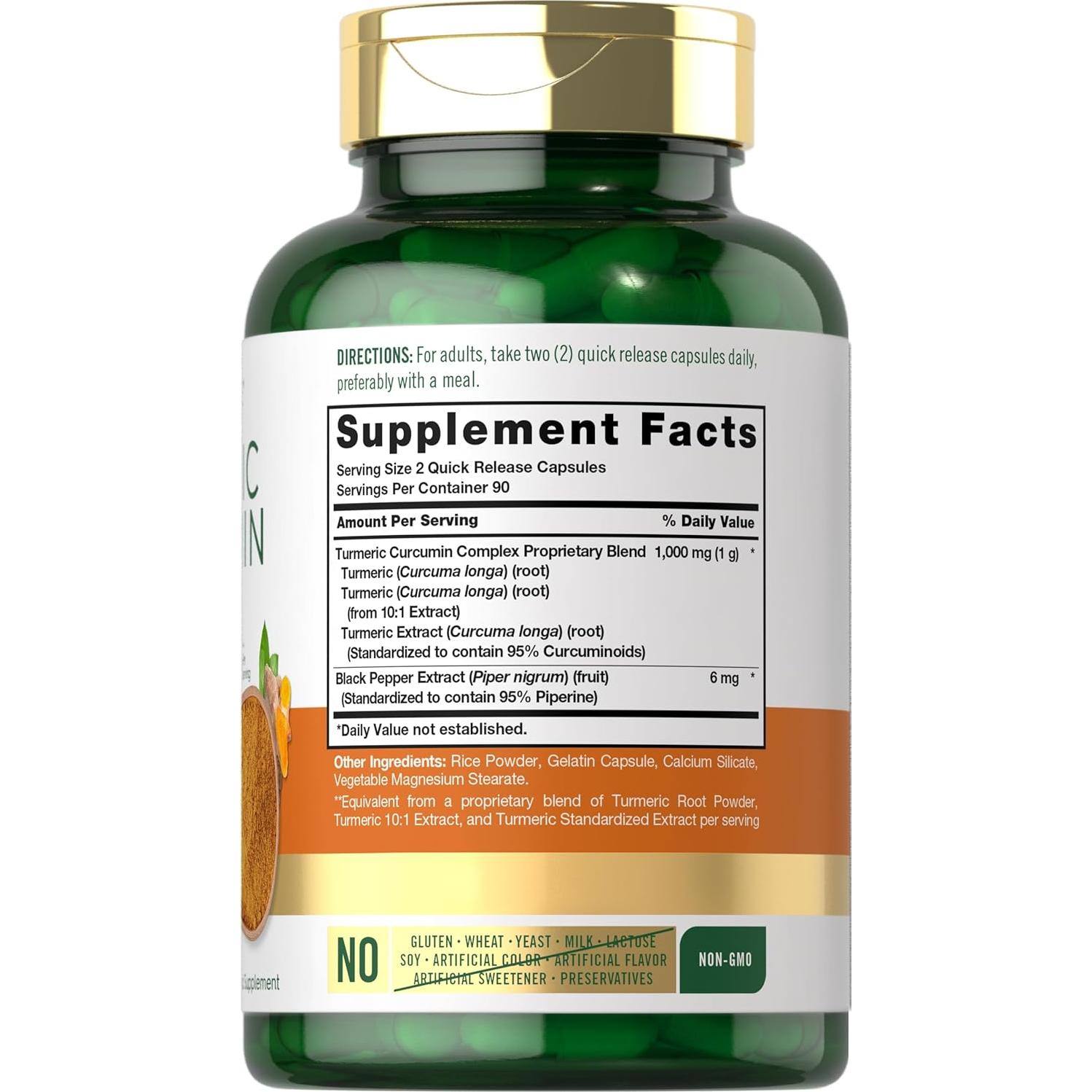 Cápsulas de Cúrcuma Curcumina Carlyle 1000mg con Pimienta Negra