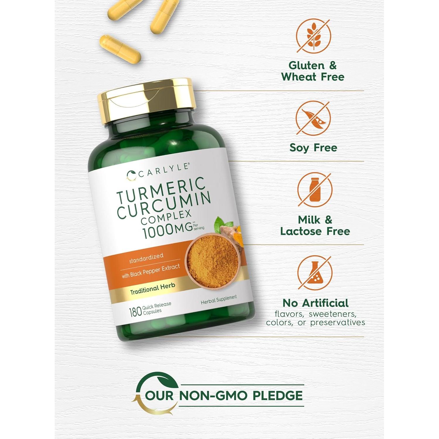 Cápsulas de Cúrcuma Curcumina Carlyle 1000mg con Pimienta Negra