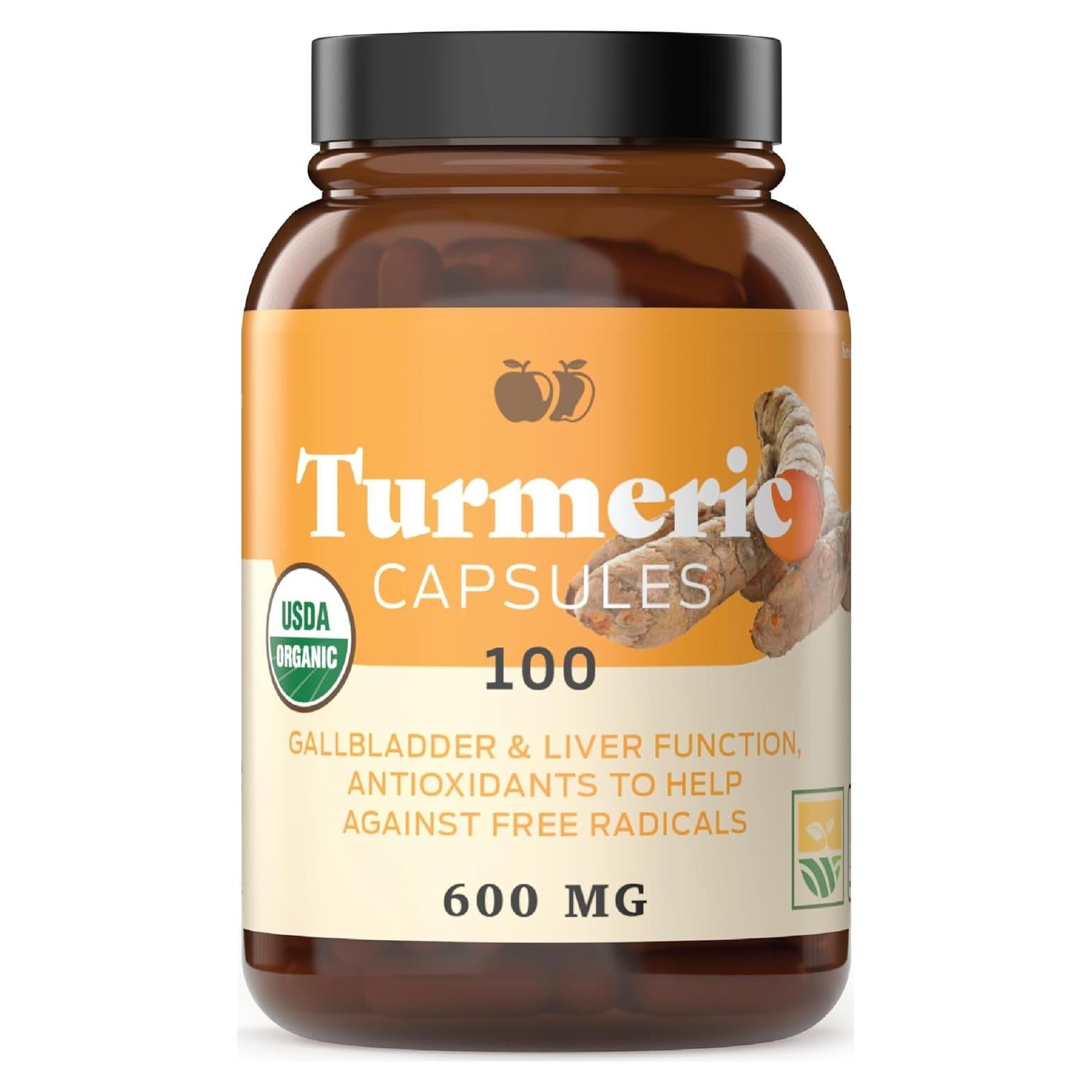 Cápsulas de Cúrcuma Orgánica 600mg - Suplemento Natural 100 Unidades