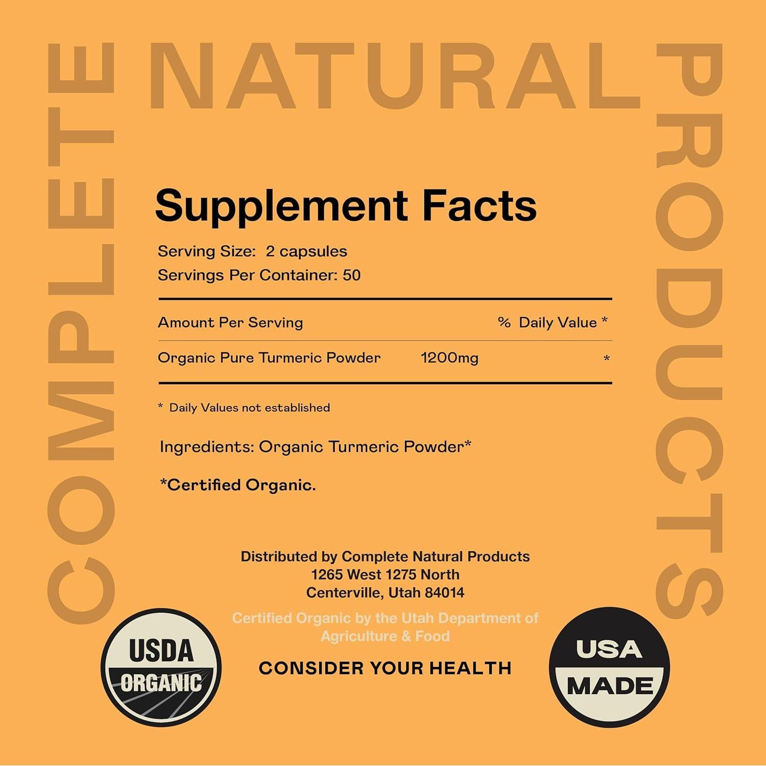 Cápsulas de Cúrcuma Orgánica 600mg - Suplemento Natural 100 Unidades