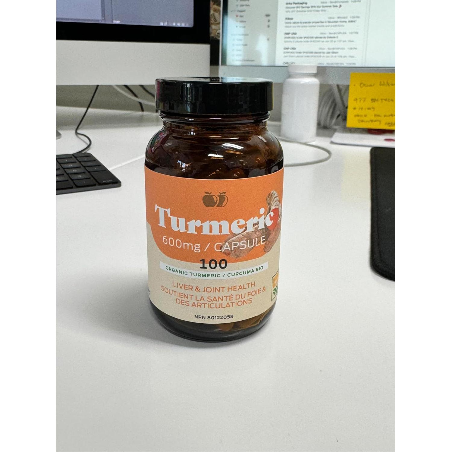 Cápsulas de Cúrcuma Orgánica 600mg - Suplemento Natural 100 Unidades