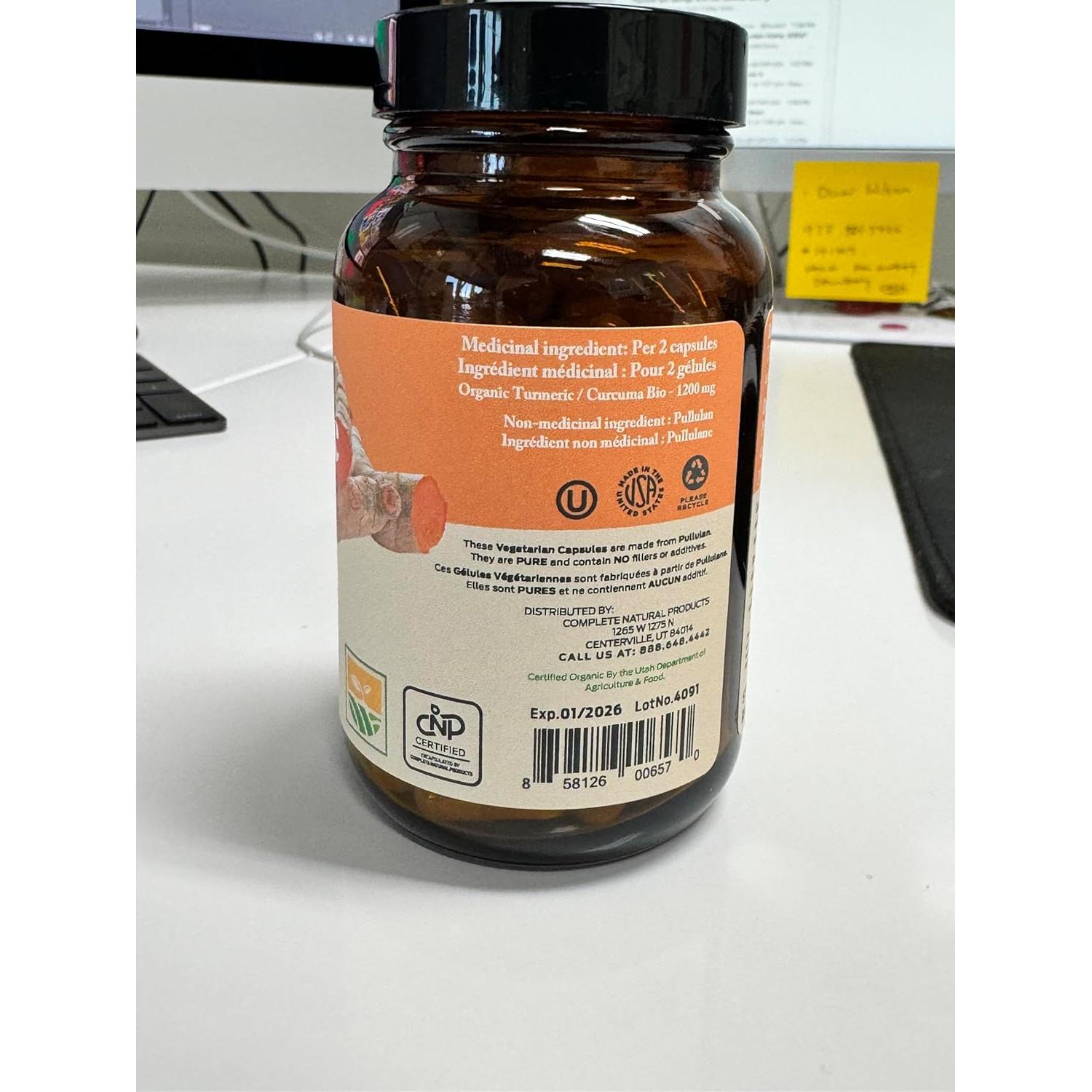 Cápsulas de Cúrcuma Orgánica 600mg - Suplemento Natural 100 Unidades