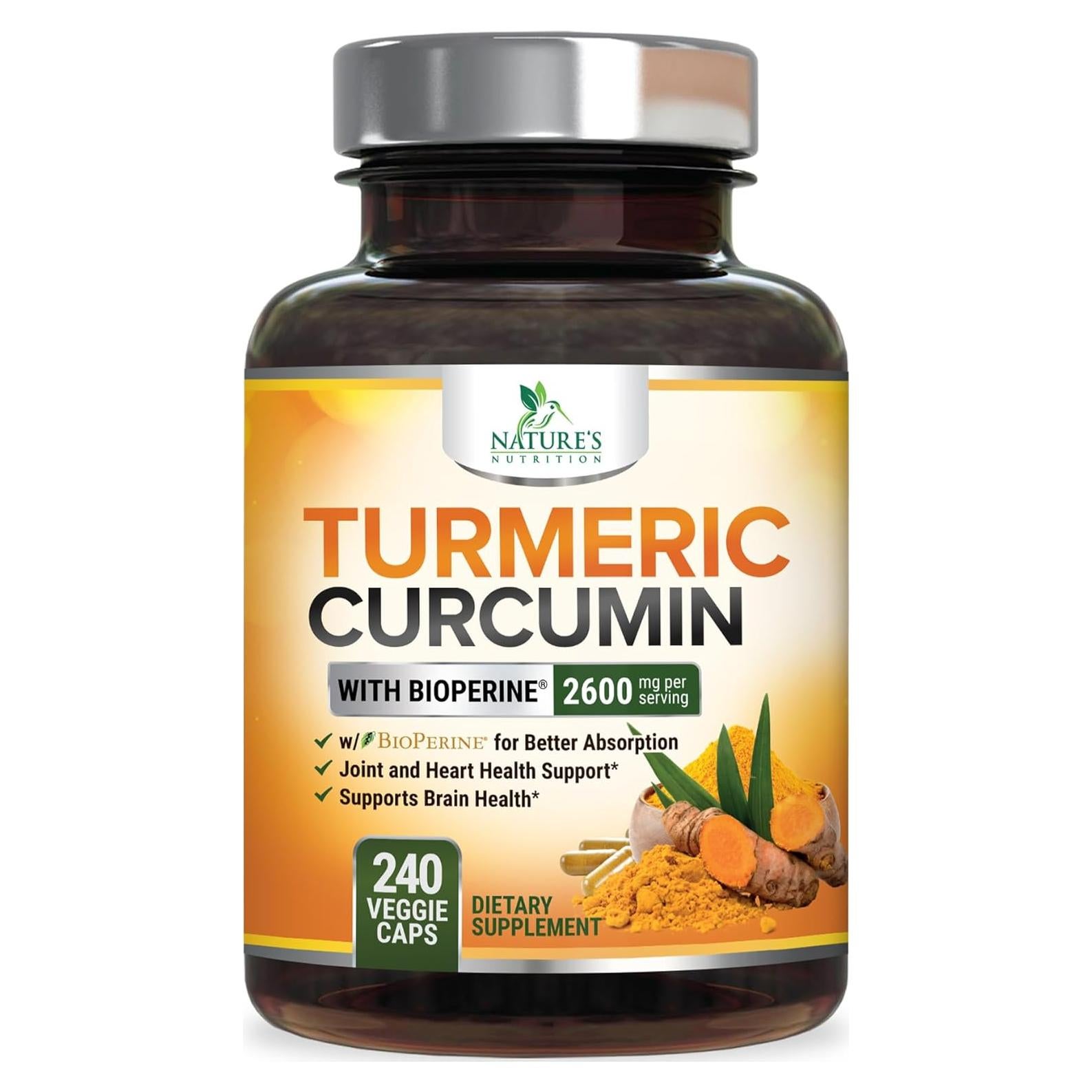 Suplemento de Cúrcuma Curcumina 2600mg con BioPerine 240 Cápsulas