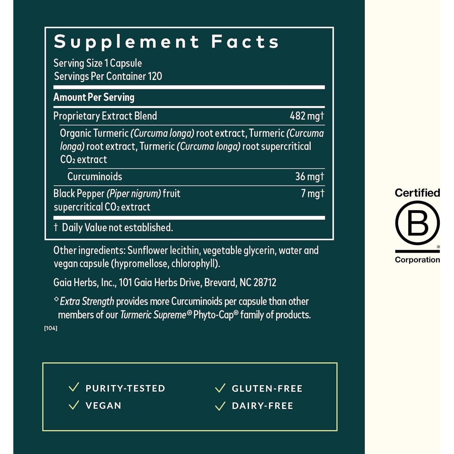 Cápsulas de Cúrcuma Suprema Gaia Herbs - 120 Unidades