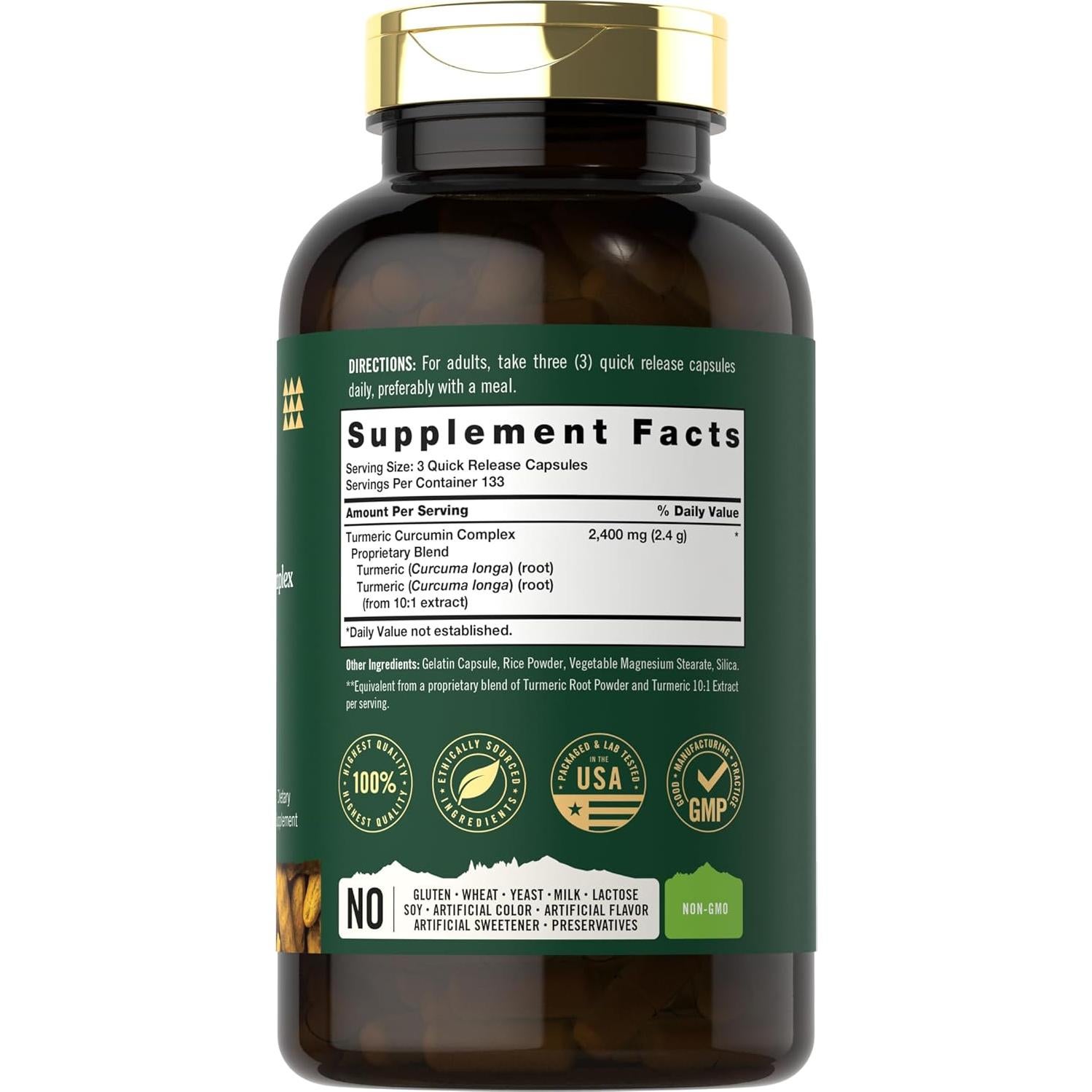 Suplemento de Cúrcuma Curcumina Tahoe Nutritionals 2400mg 400 Cápsulas